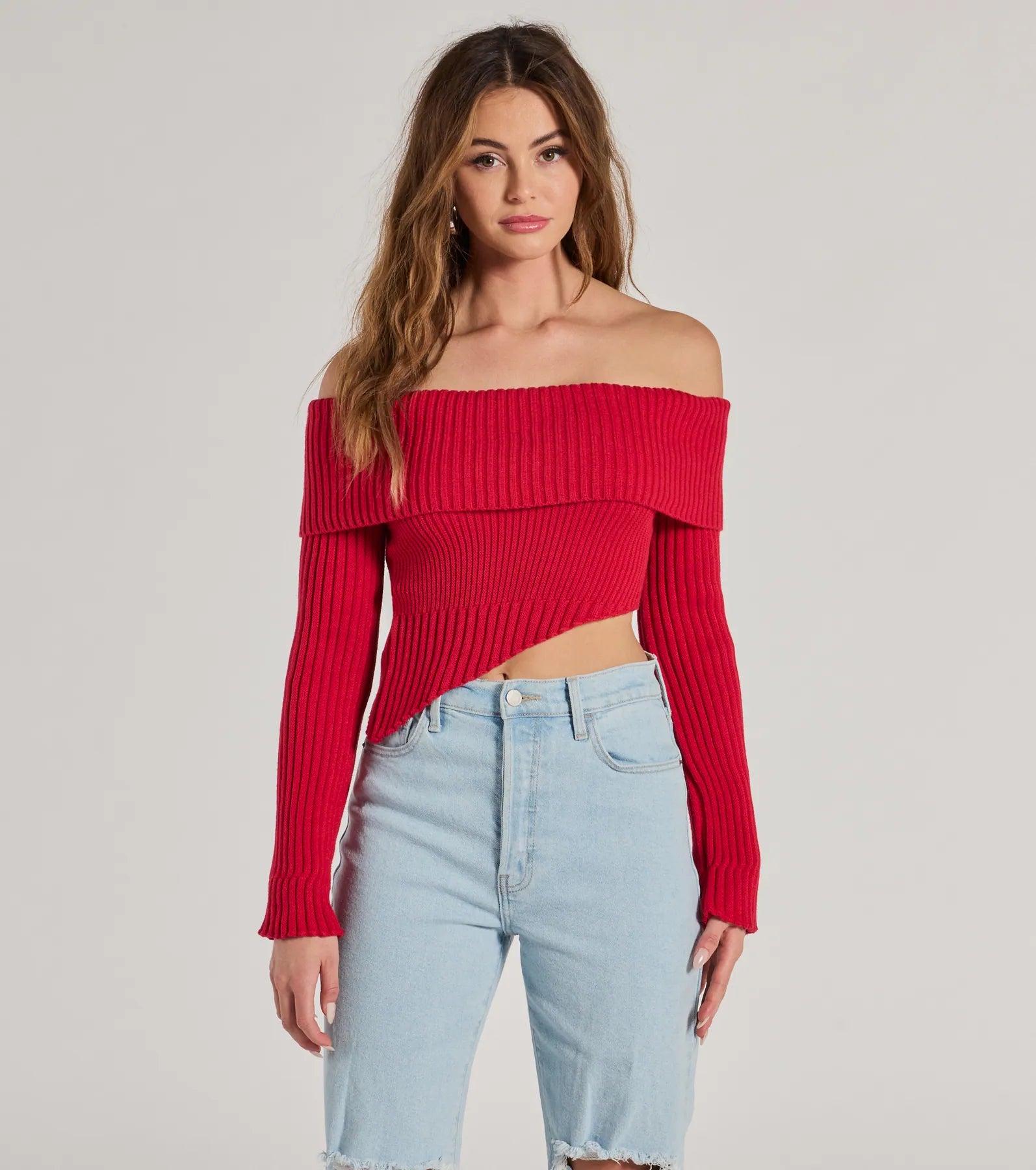 Ultimate Glam Off-The-Shoulder Crop Top - Premium Asymmetric Design