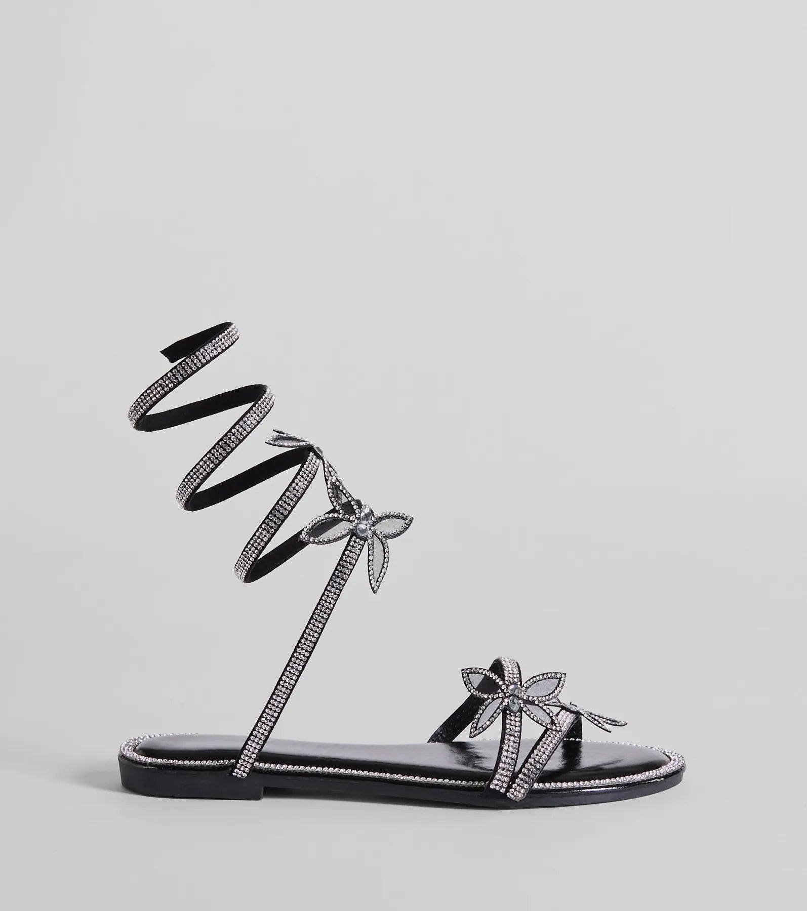 Ultimate Glam Rhinestone Butterfly Sandals - Premium Spiral Strap Design