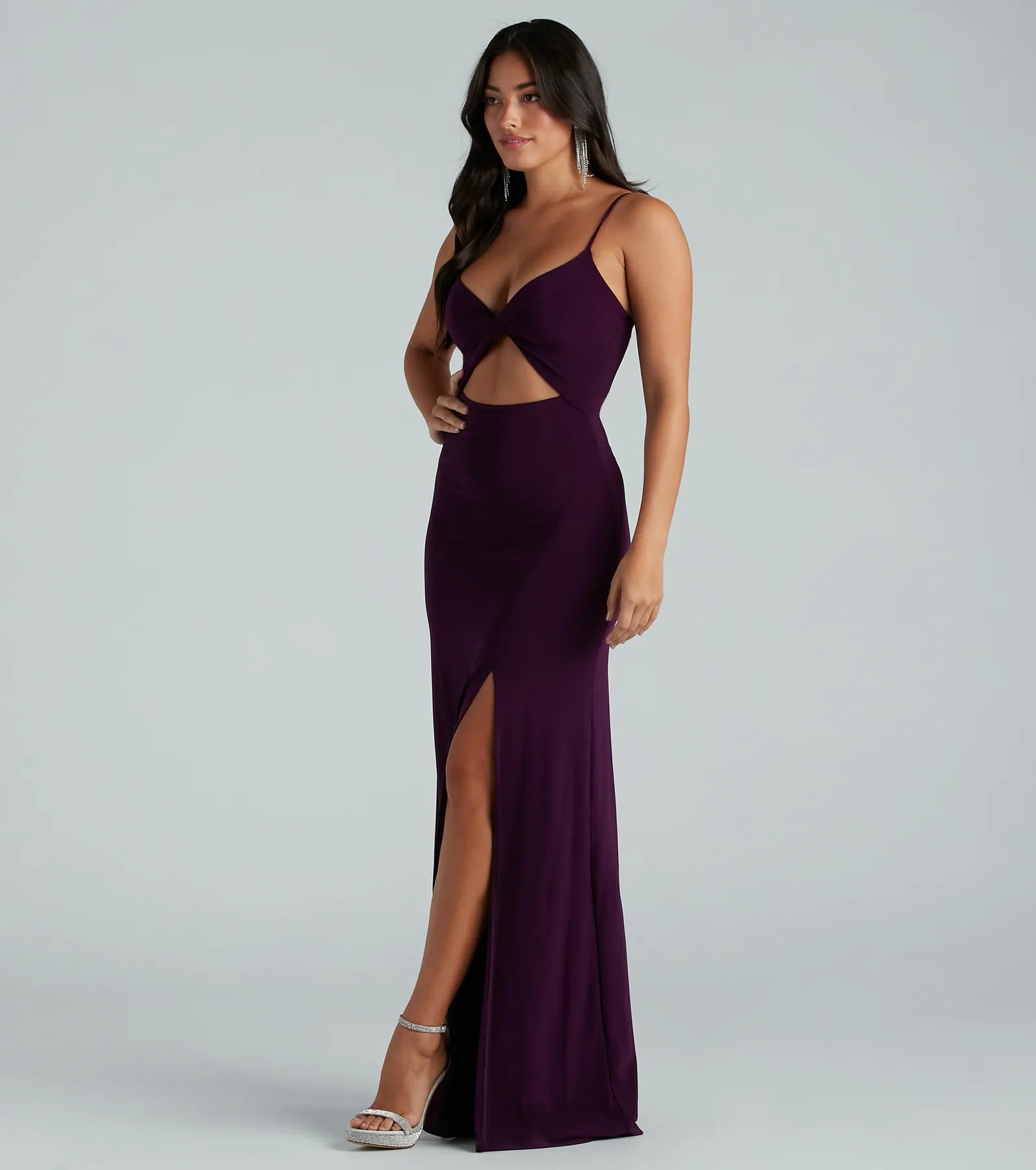 Premium Cindy Elegant V-Neck Cutout A-Line Evening Gown