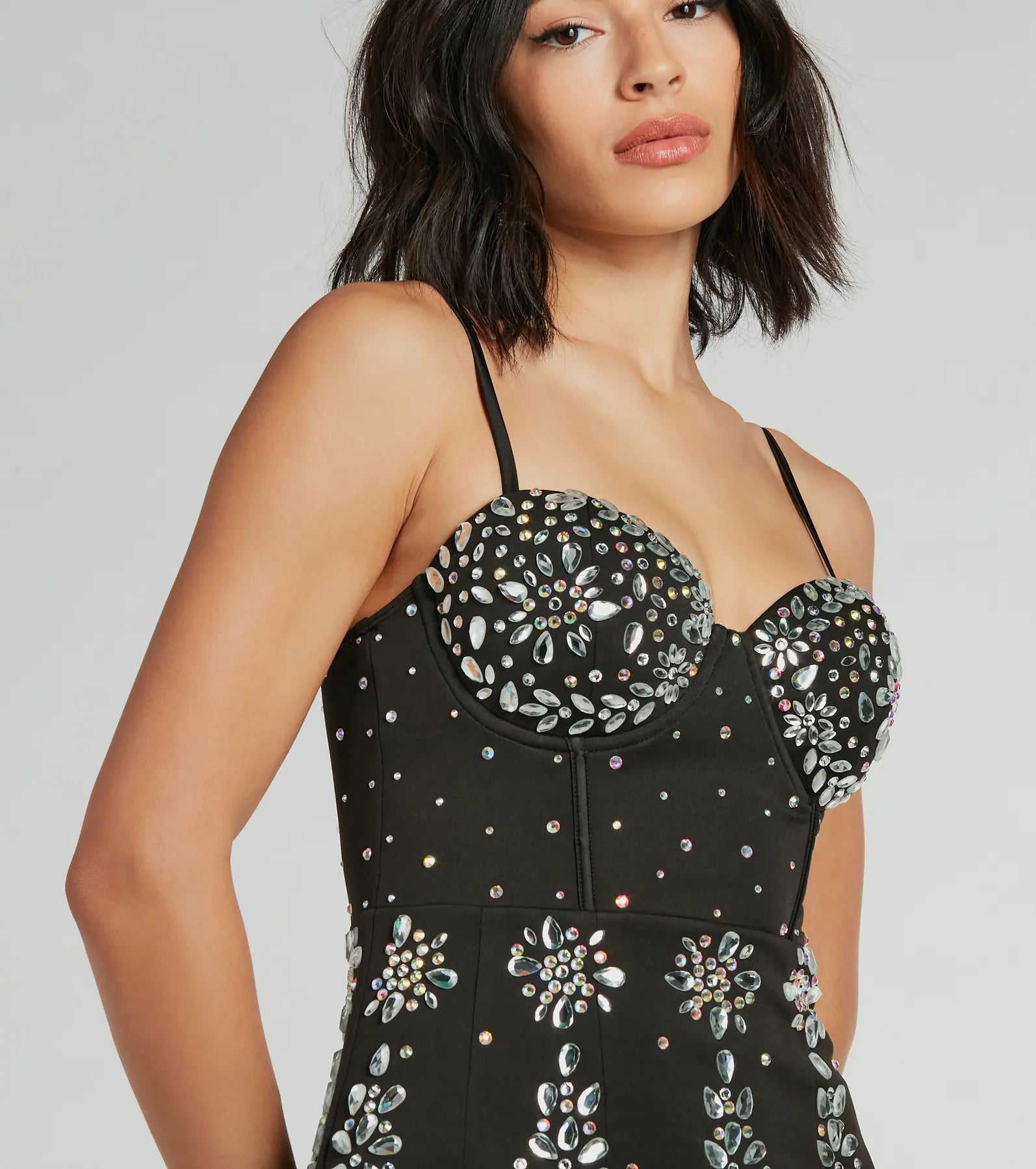 Premium Alexa Glam Corset Mini Dress with Rhinestones