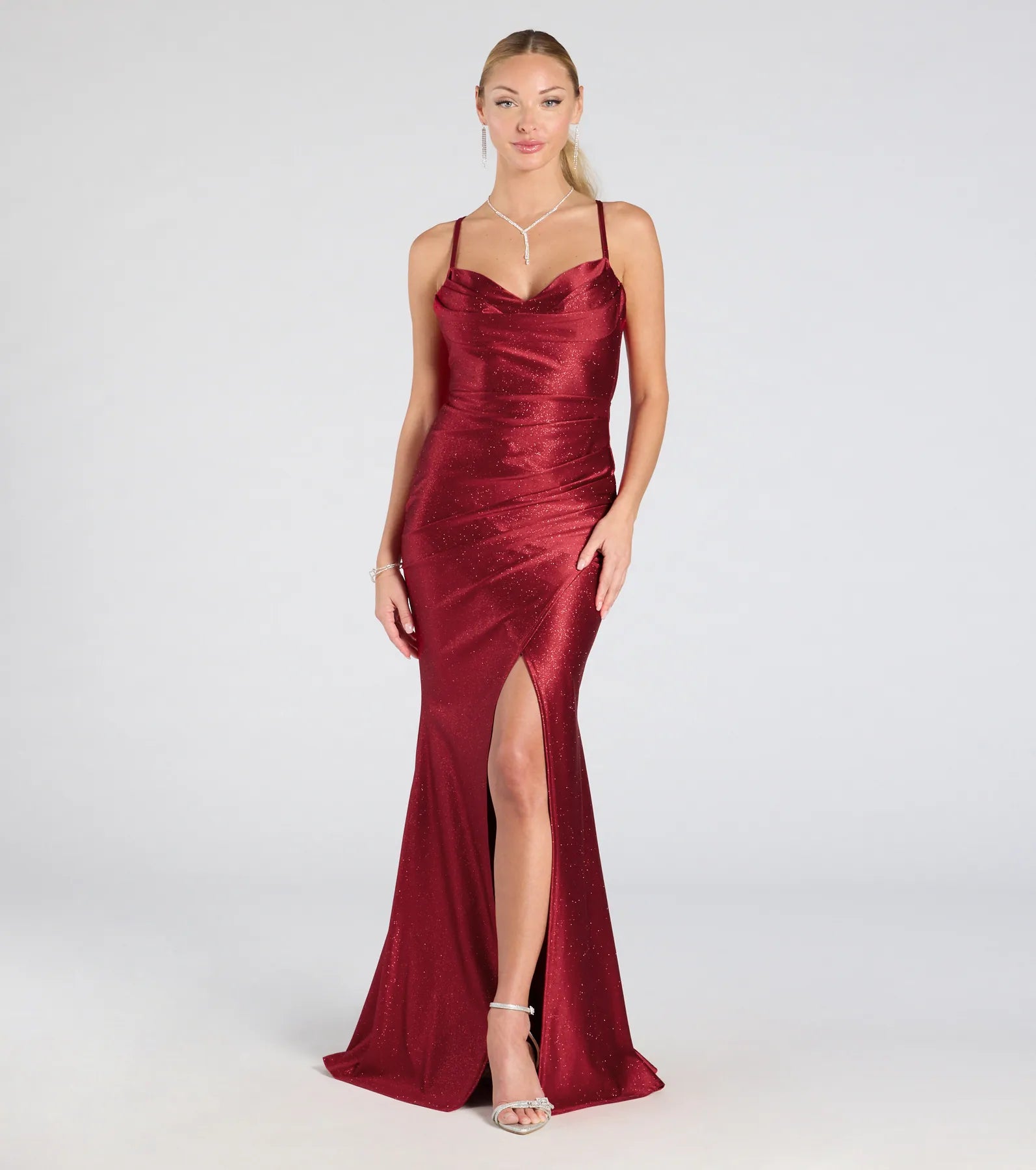 Premium Joyce Glitter Wrap Dress | Open Back Formal Gown