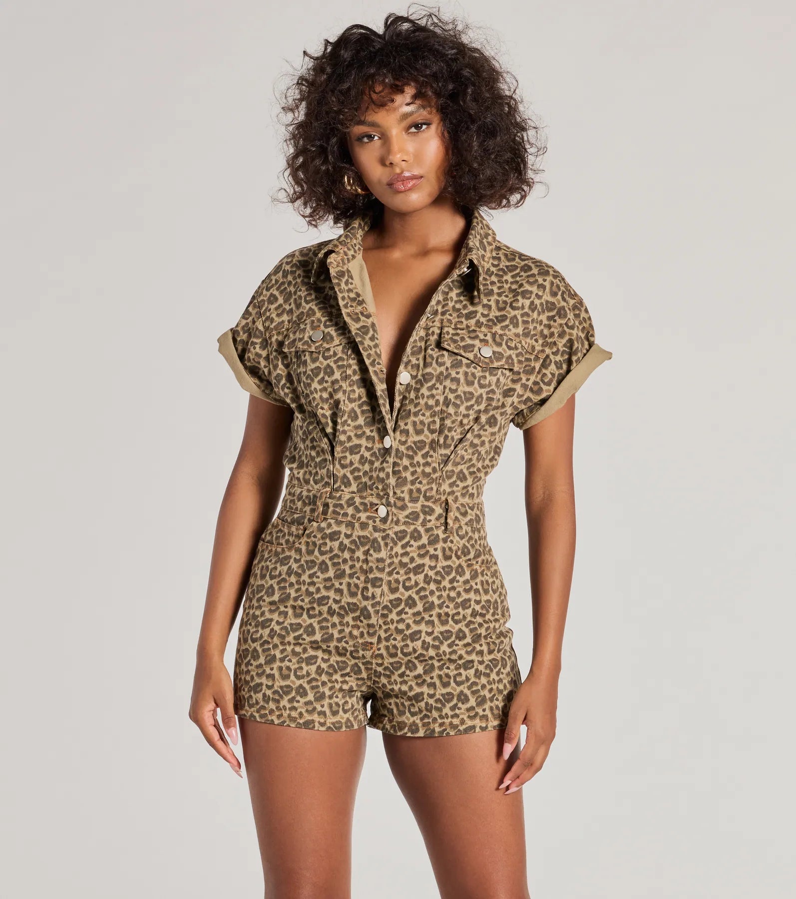 Premium Leopard Print Twill Romper - Ultimate Style Upgrade