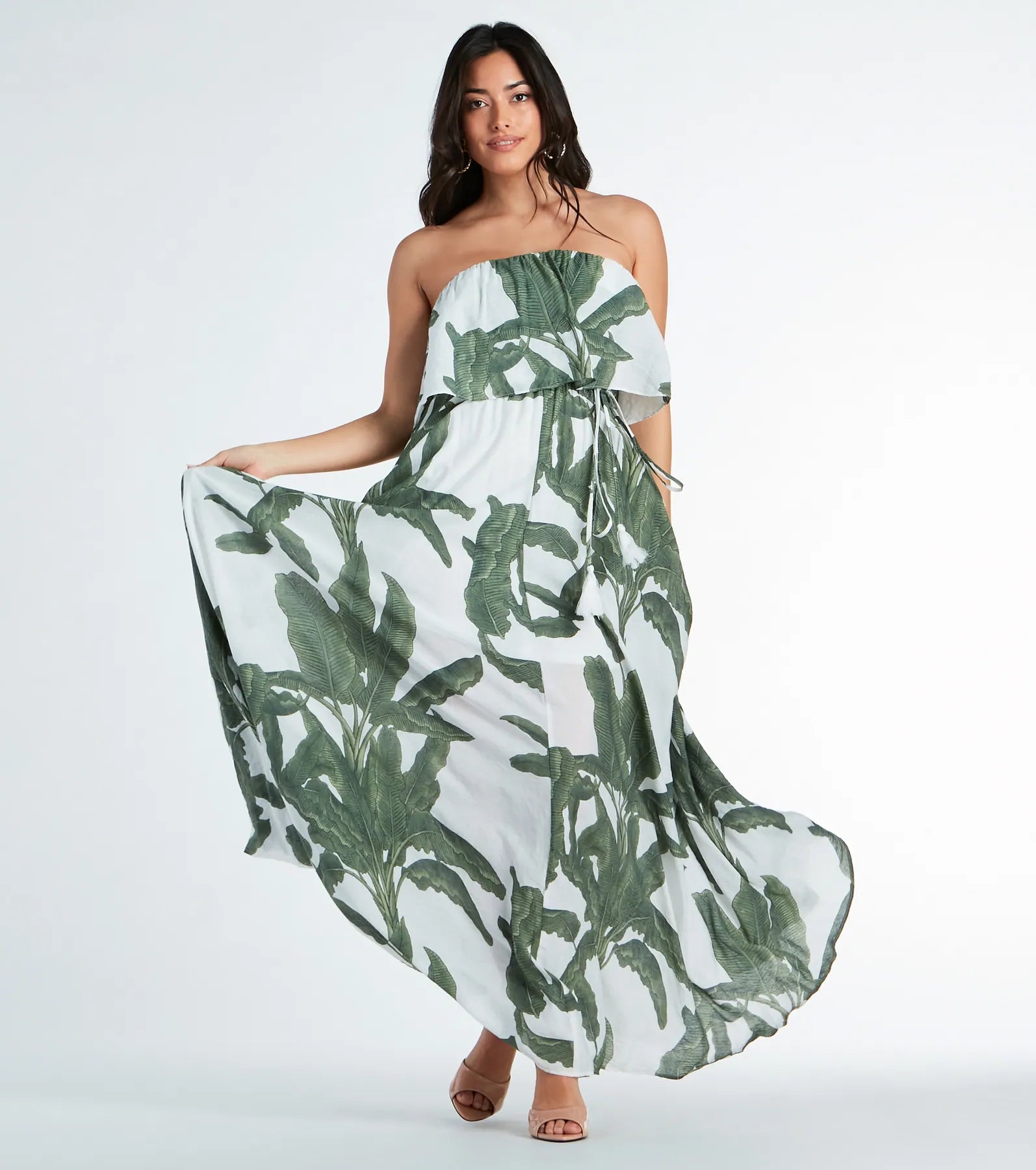 Premium Tropical Escape Woven Maxi Dress