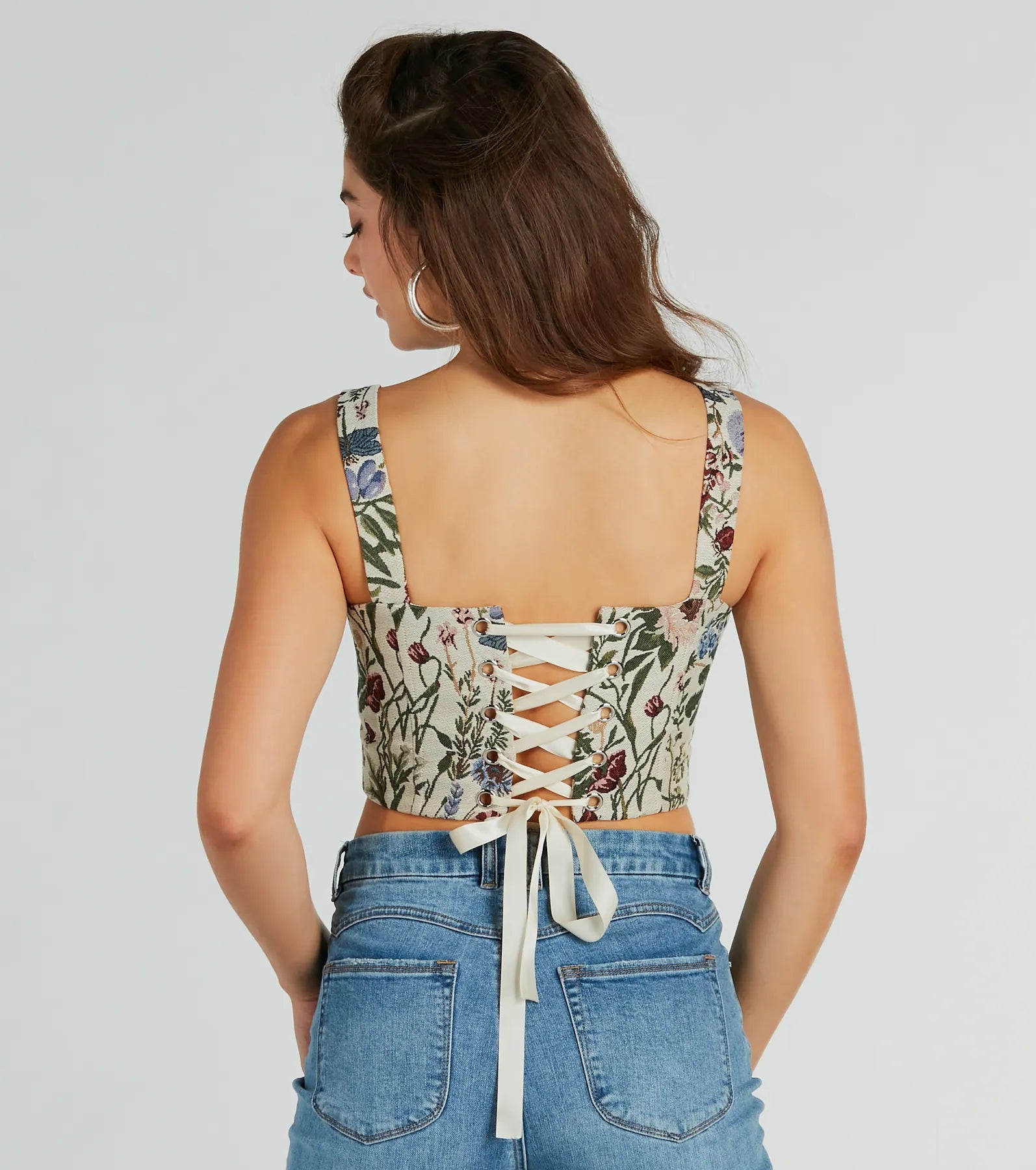 Premium Garden Fantasy Floral Lace-Up Corset Top