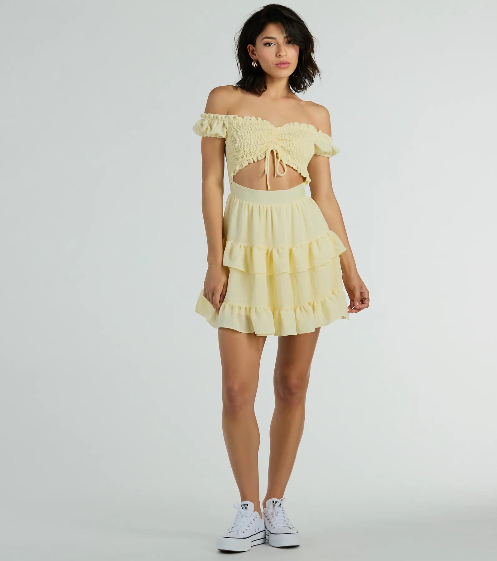 Ultimate Girlycore Off-The-Shoulder Ruffled Skater Dress