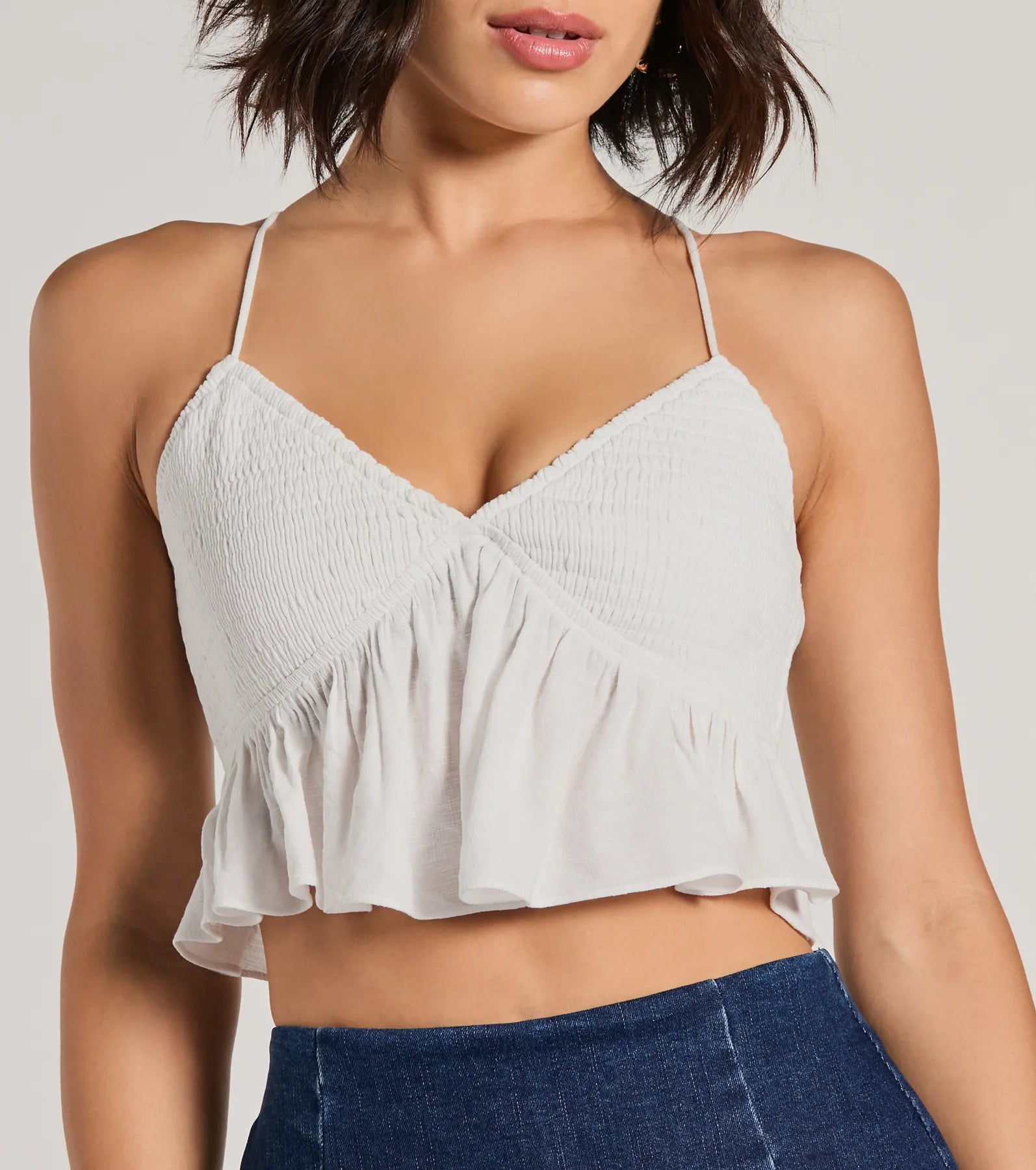 Ultimate Sweet Charm Lace-Up Babydoll Crop Top