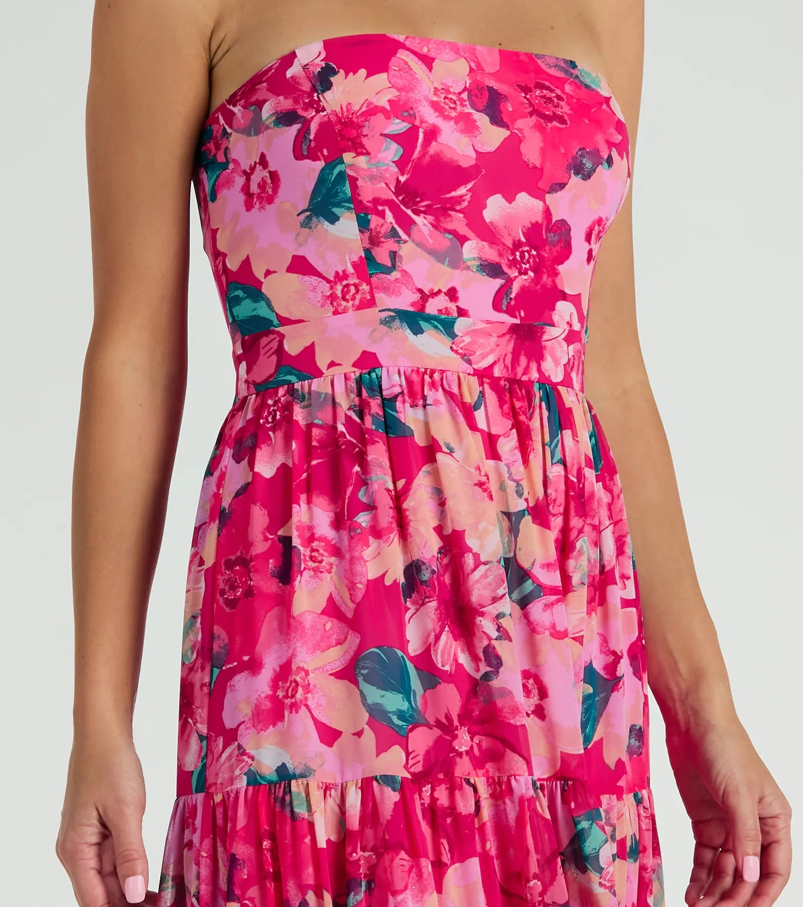 Ultimate Romantic Strapless Floral Chiffon Maxi Dress