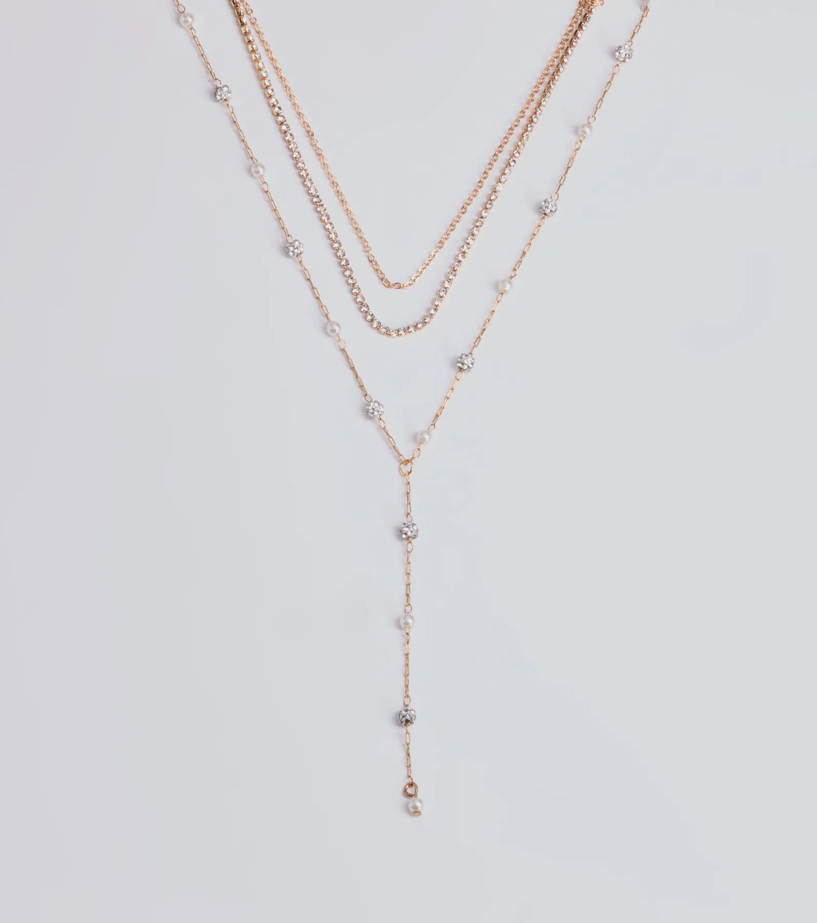 Premium Glam Moment Rhinestone & Faux Pearl Lariat Necklace Set - Upgrade Your Style