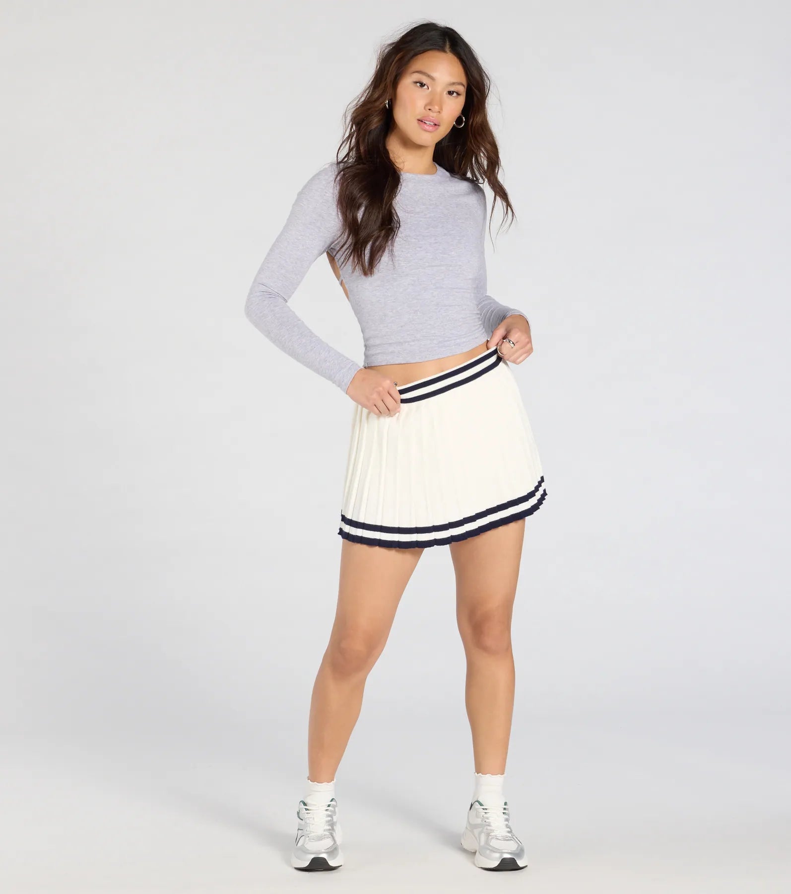 Ultimate Preppy Pleated Knit Skort - Striped Waistband Style