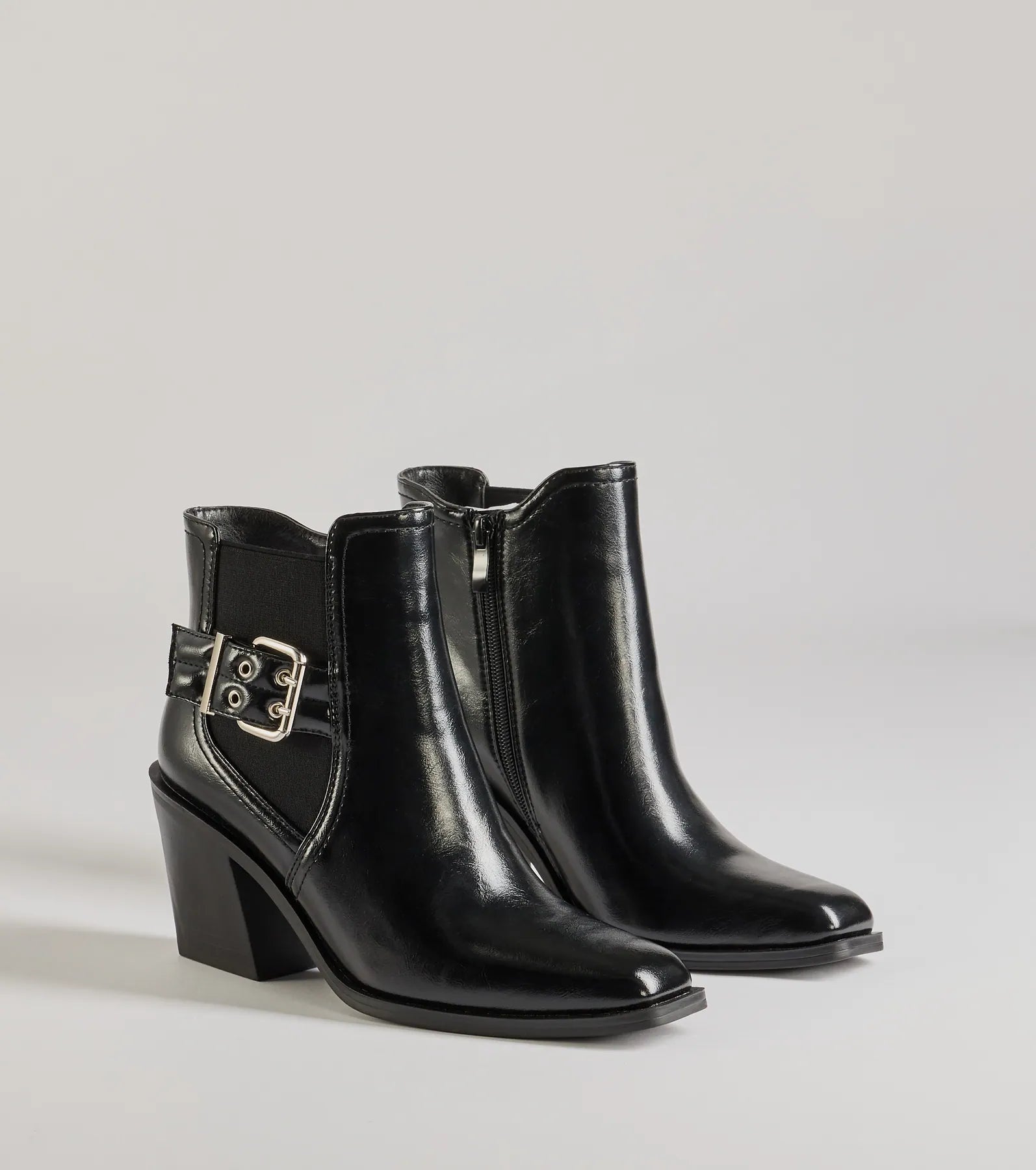 Ultimate Edgy Buckle Strap Faux Leather Booties