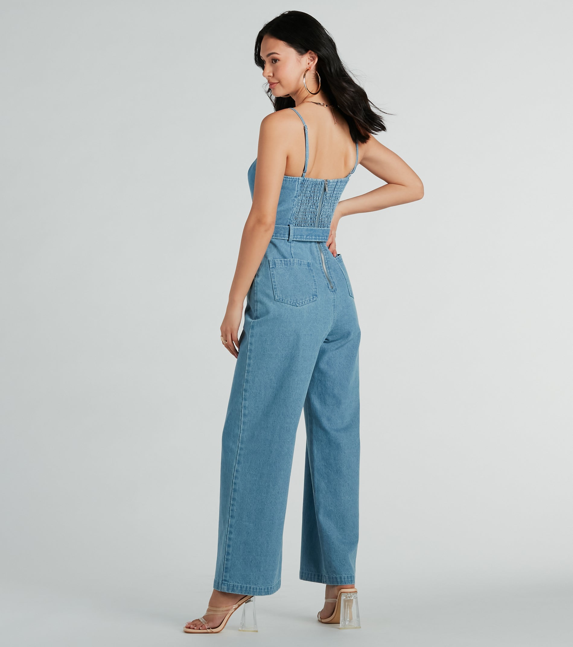 Ultimate Style Goals: Premium Belted Wide-Leg Denim Jumpsuit