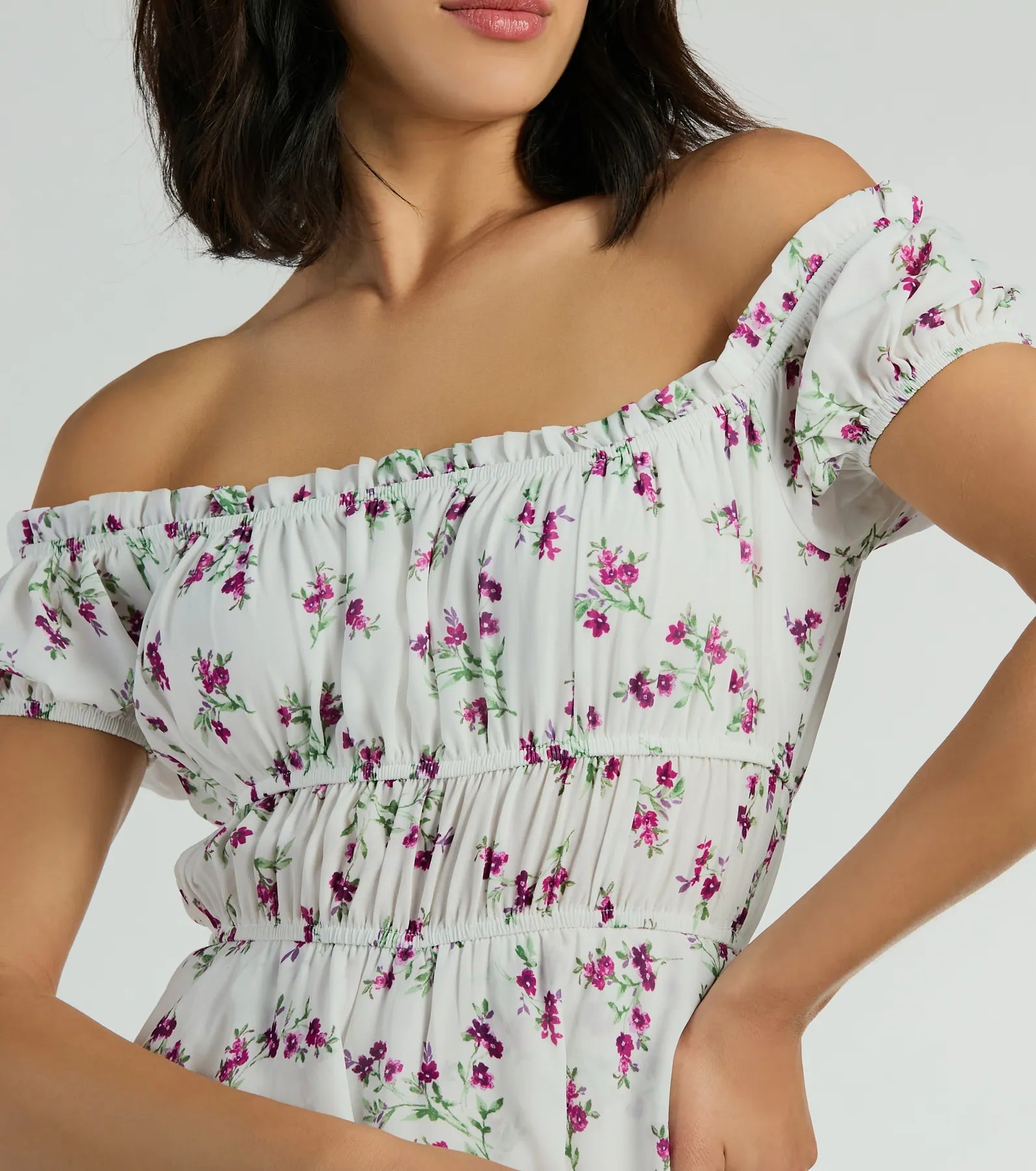 Ultimate Floral Chiffon Romper with Puff Sleeves - The Cutest Vibe