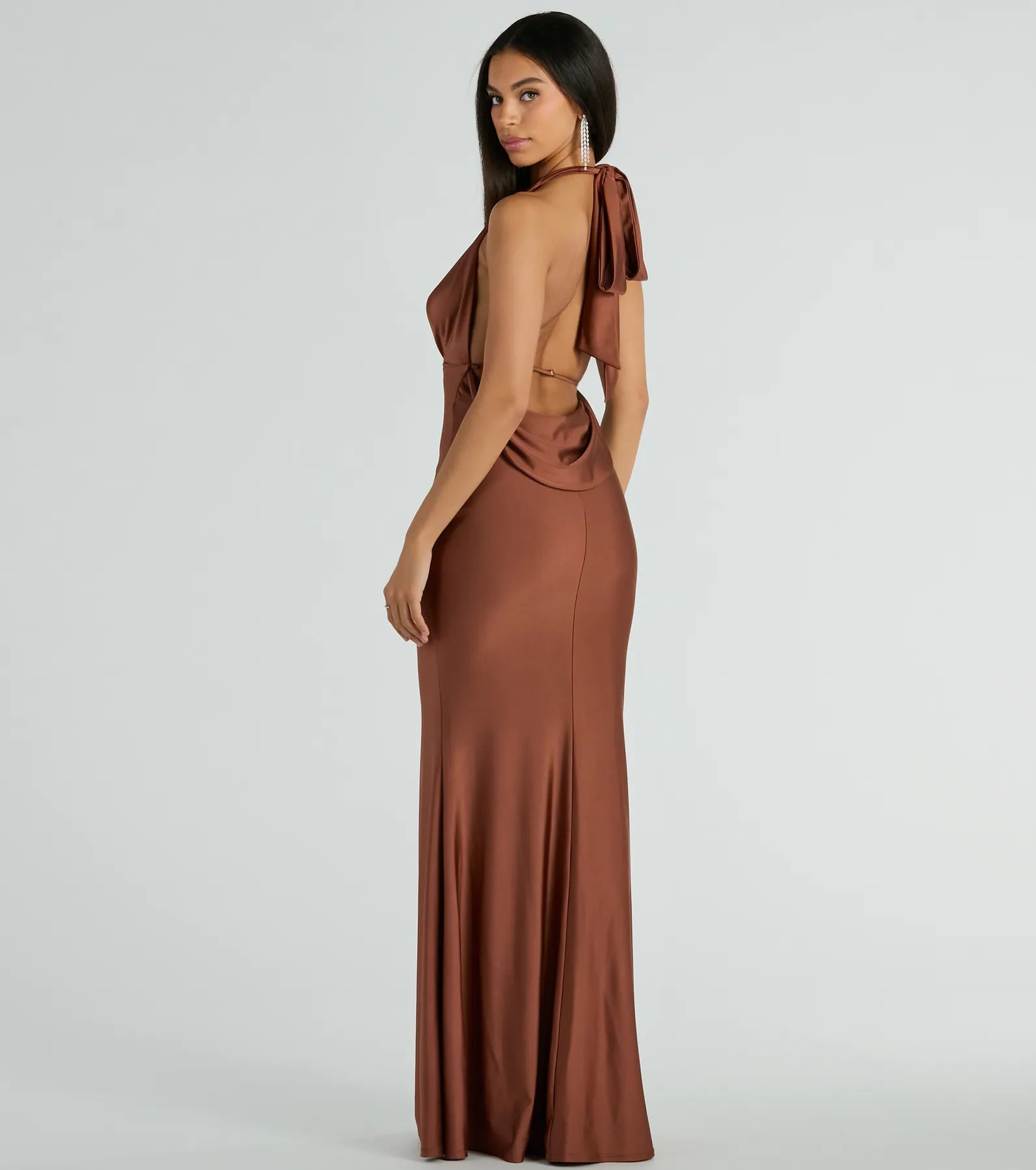 Premium Dallas V-Neck Halter Open Back Mermaid Gown