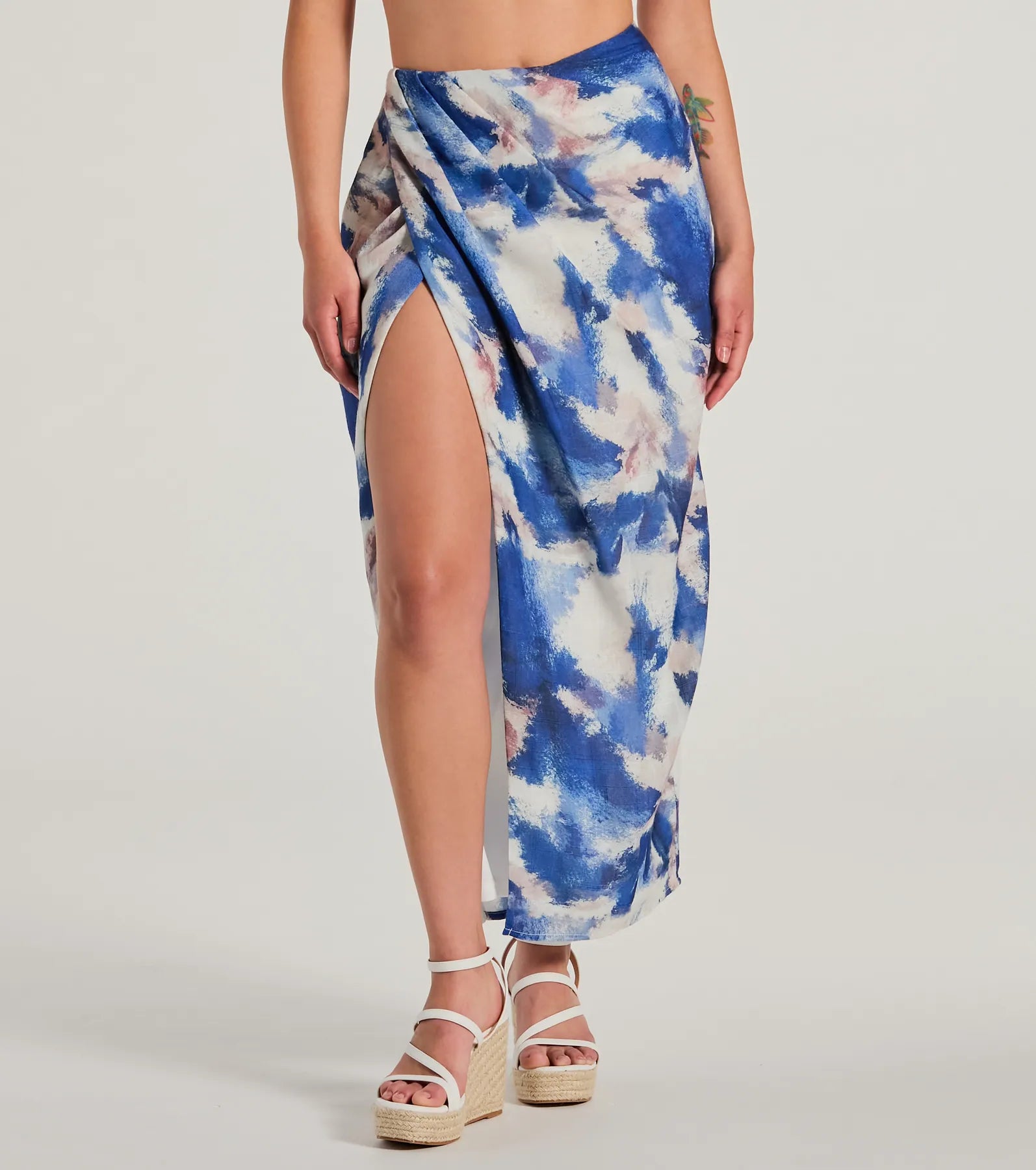 Ultimate Chic Muse Watercolor Wrap-Slit Midi Skirt - Premium Style