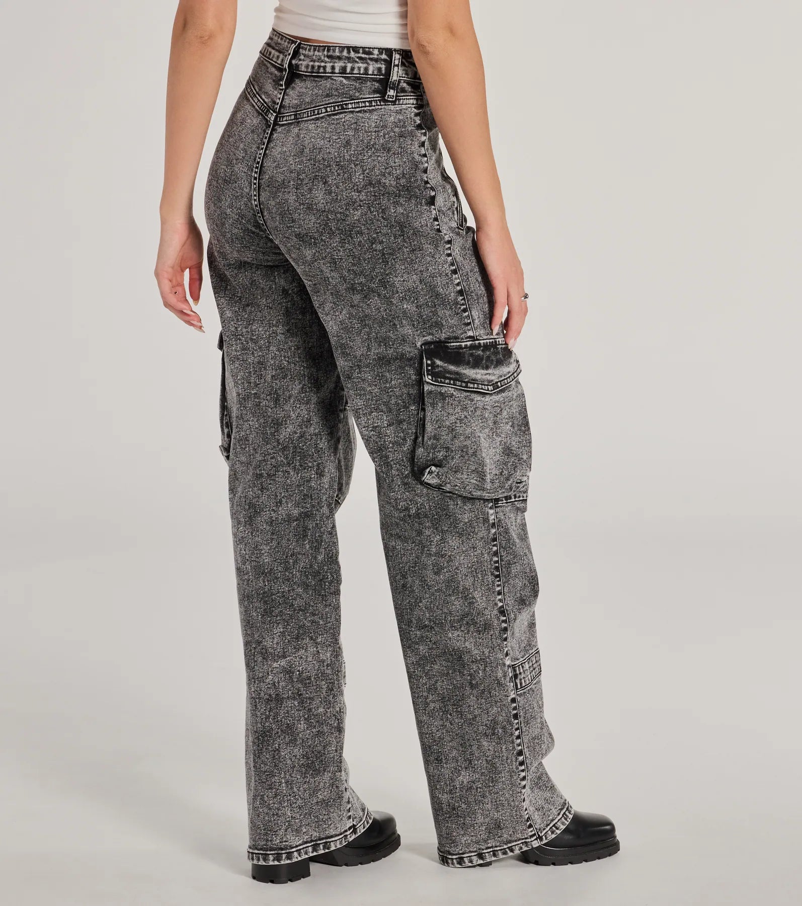 Ultimate High-Rise Cargo Acid Wash Jeans - Trendy & Relaxed Fit