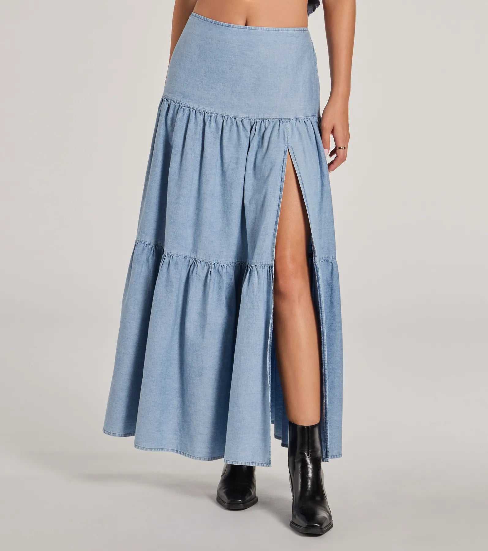 Ultimate Summer Chambray Maxi Skirt with Front Slit