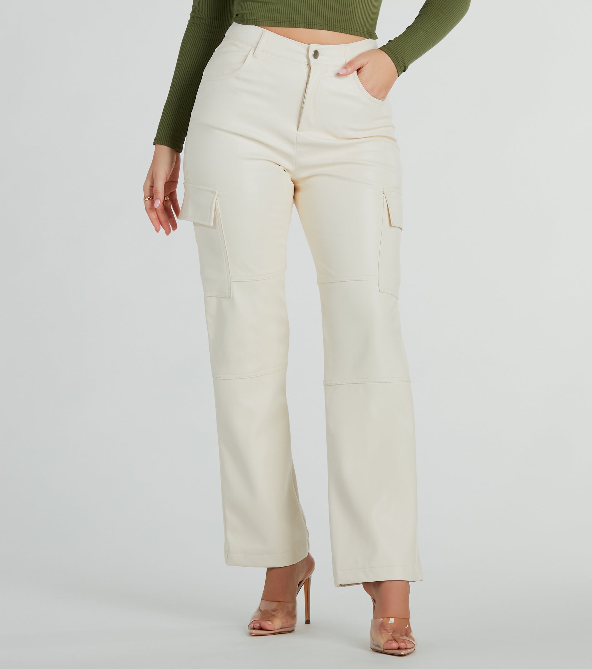 Premium Faux Leather Cargo Pants - Sleek Straight-Leg Style