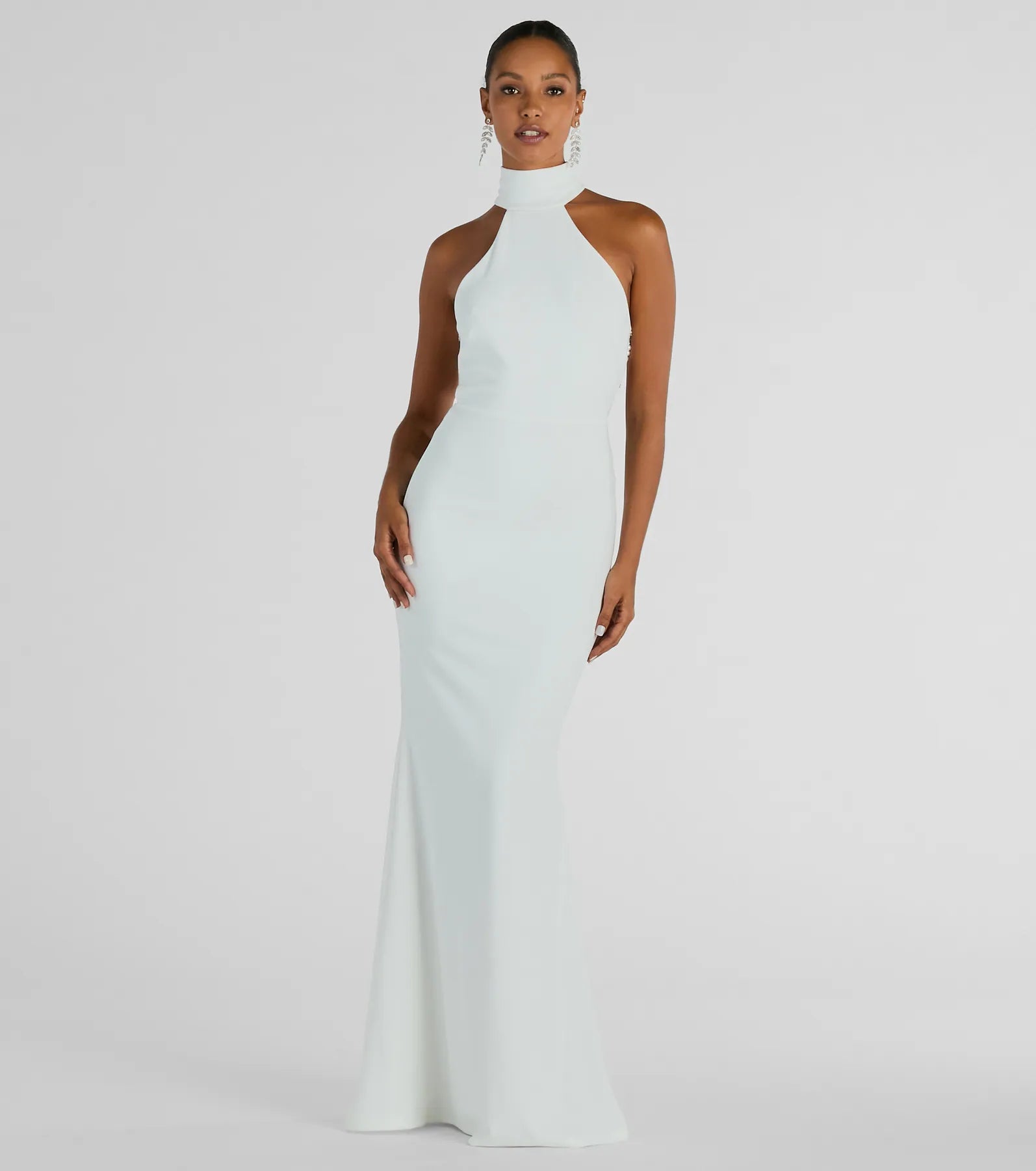 Premium Maia Elegant Faux Pearl Halter Mermaid Gown