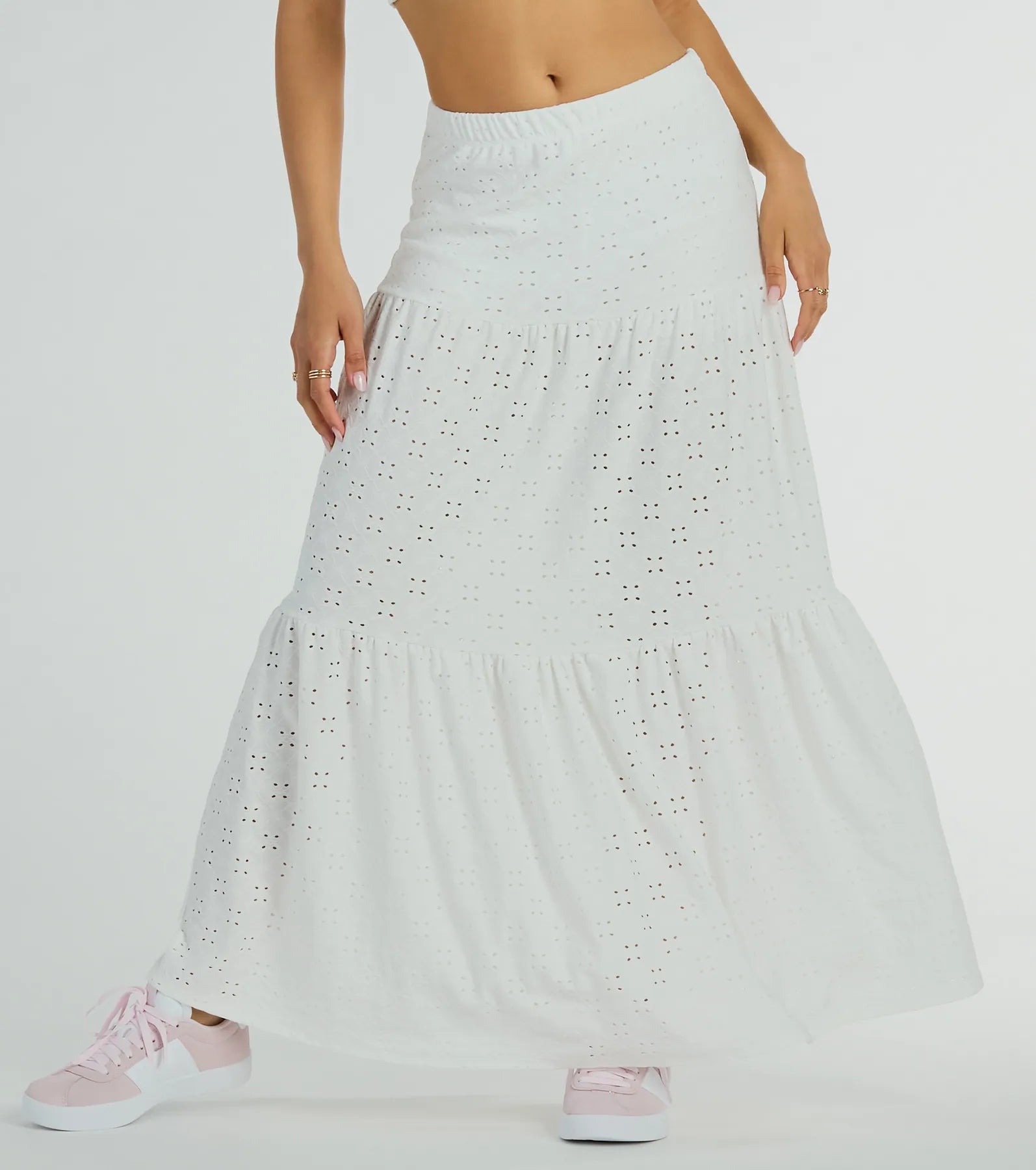 Premium Spring Breeze Ruffled Eyelet Maxi Skirt - Ultimate Summer Style