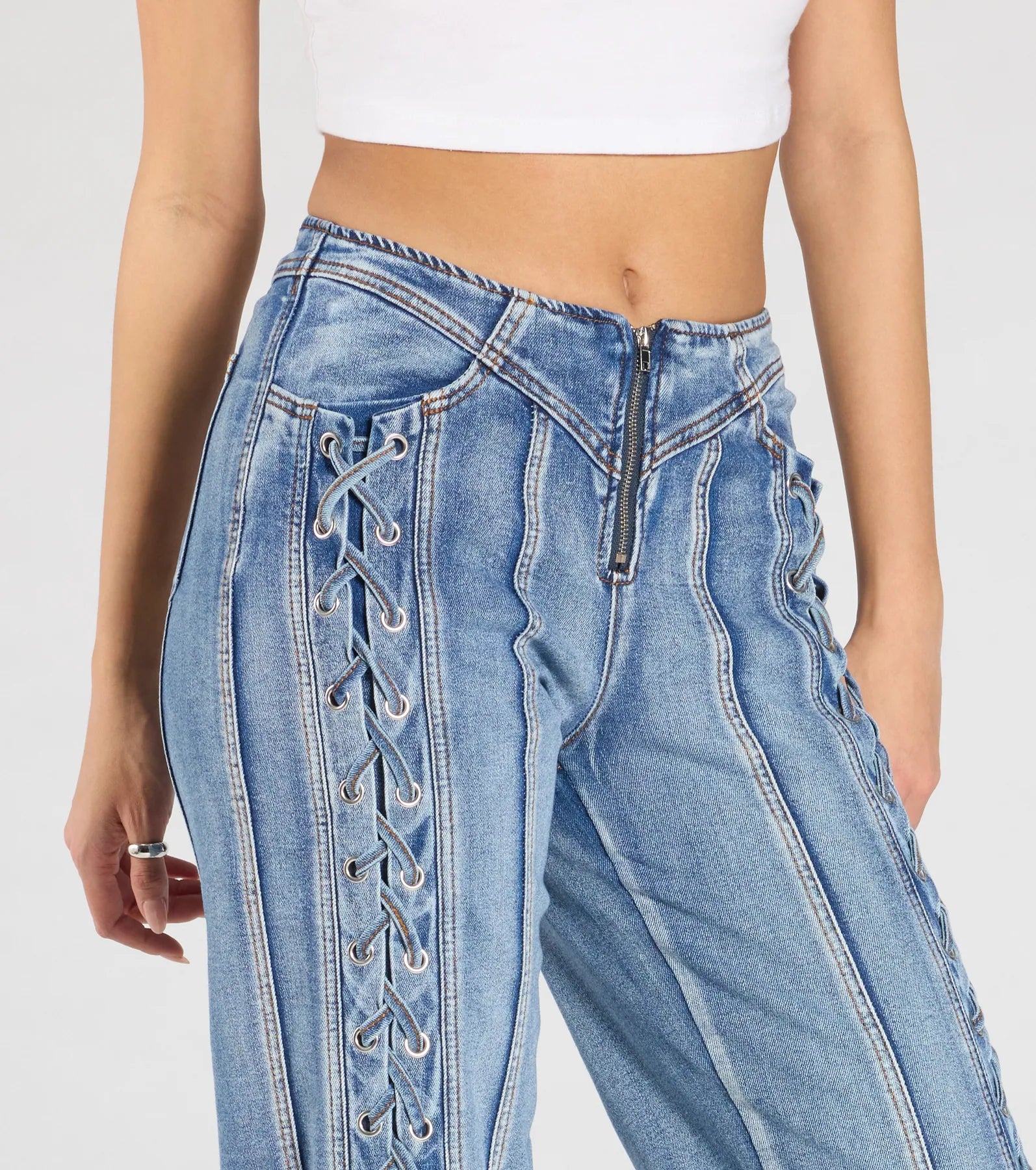 Ultimate Cool-Girl Lace-Up Straight-Leg Jeans