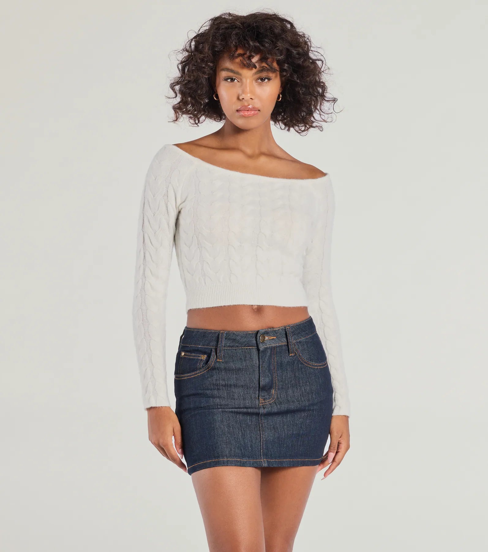 Ultimate Cozy Cutie Off-The-Shoulder Cable Knit Top