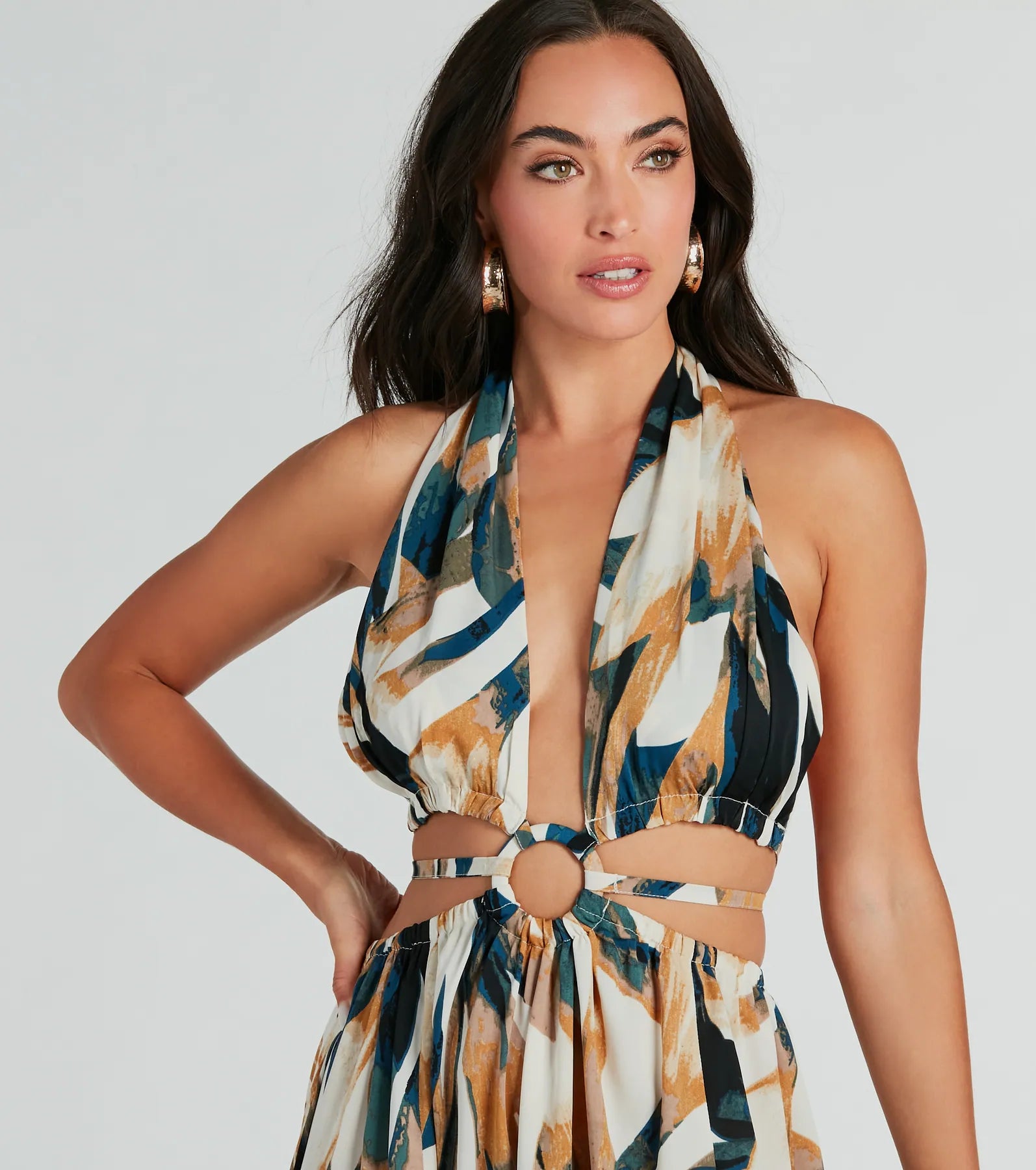 Ultimate Tropical Escape Maxi Dress with Cutout Design