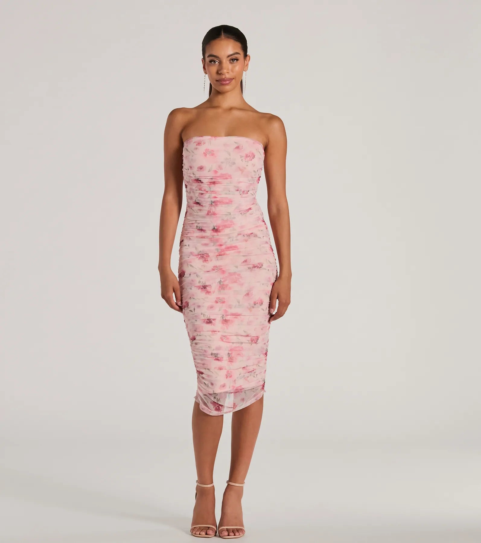 Premium Love & Floral Strapless Mesh Midi Dress - Ultimate Summer Elegance