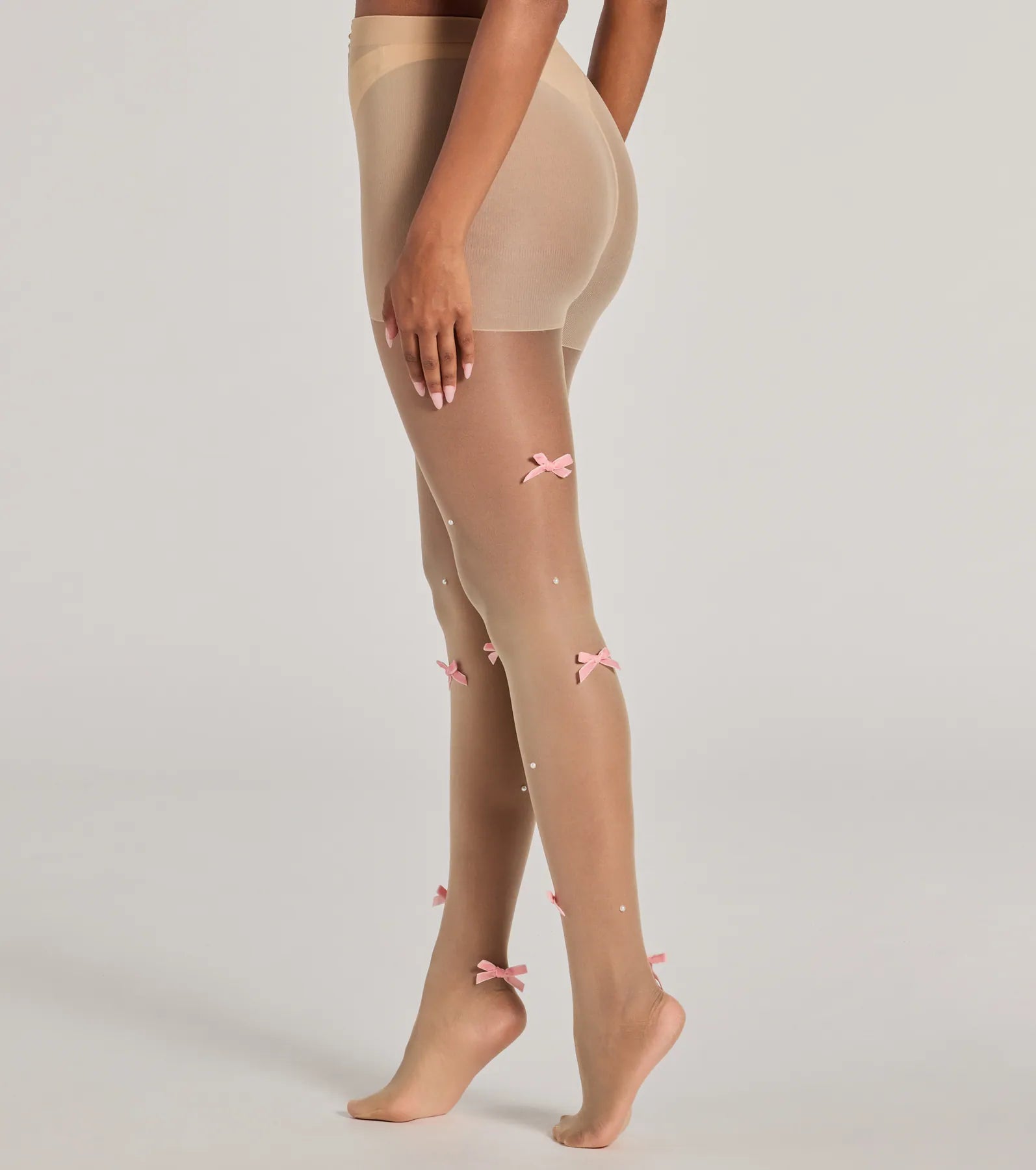 Premium Faux Pearl & Bow Sheer Tights - Sweetly Chic Design