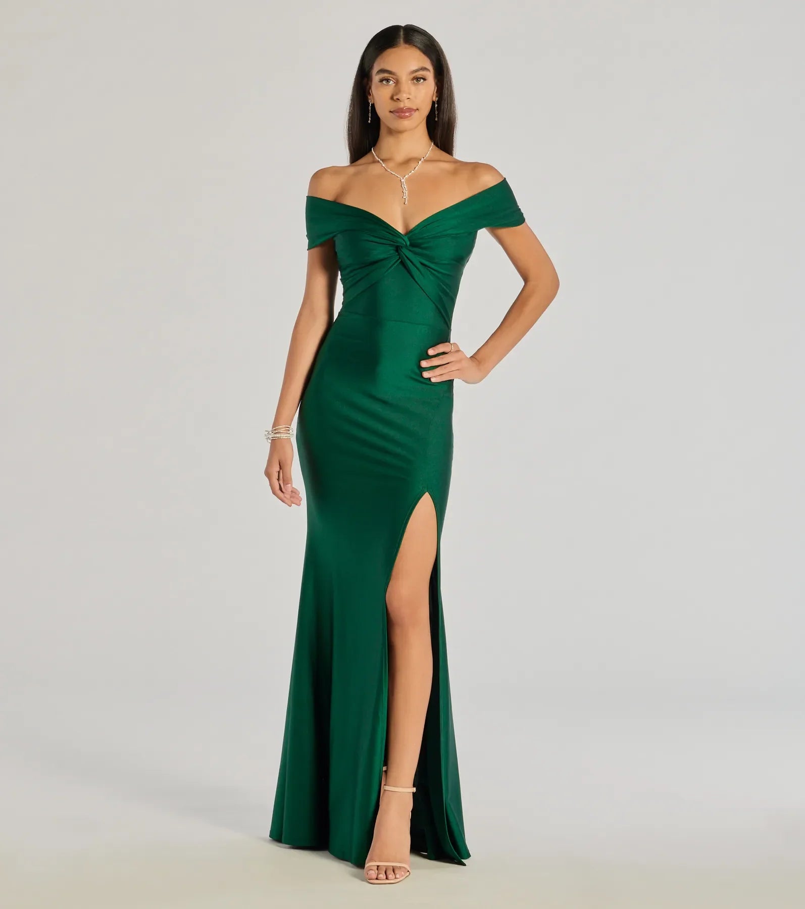 Steff Ultimate Off-The-Shoulder Mermaid Slit Formal Dress