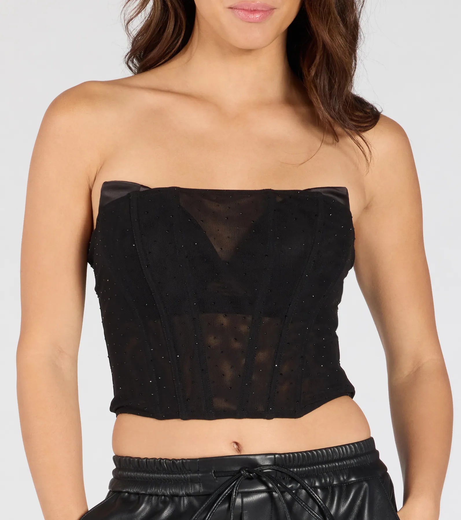 Ultimate Rhinestone Mesh Corset Top - All Eyes On You