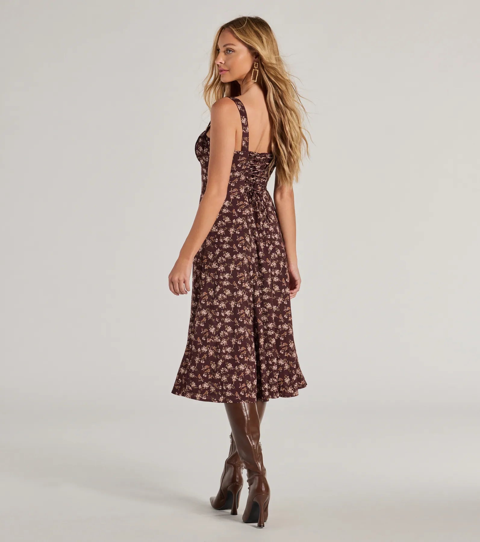 Premium Chic Fall Vibe Corset Floral Midi Dress