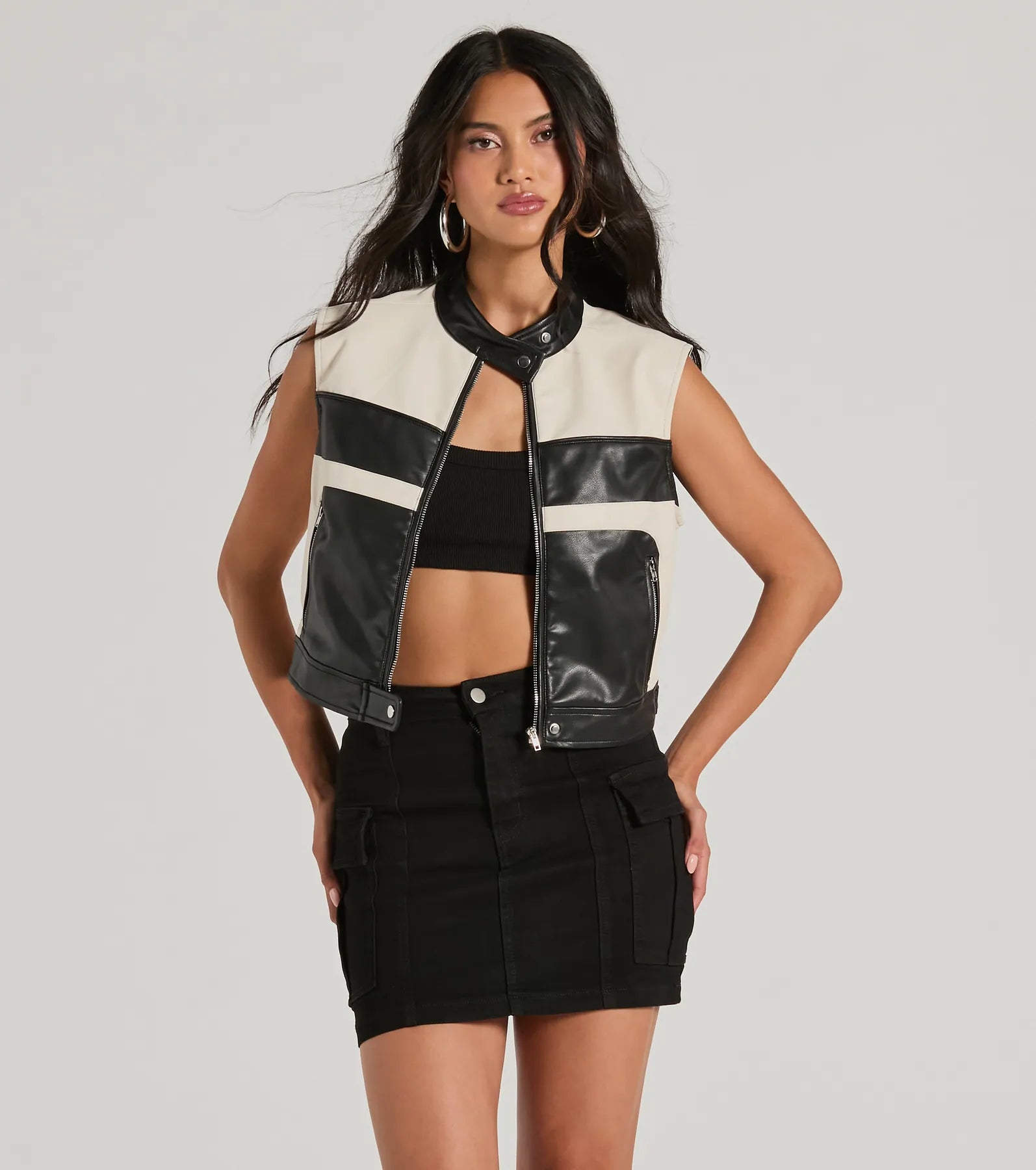 Ultimate Contrast Moto Faux Leather Vest - Premium Style for Your Crew