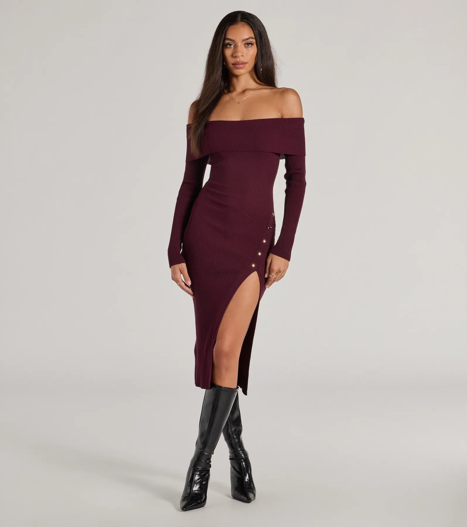 Ultimate Chic Knit Long Sleeve Midi Dress - Premium Style & Comfort