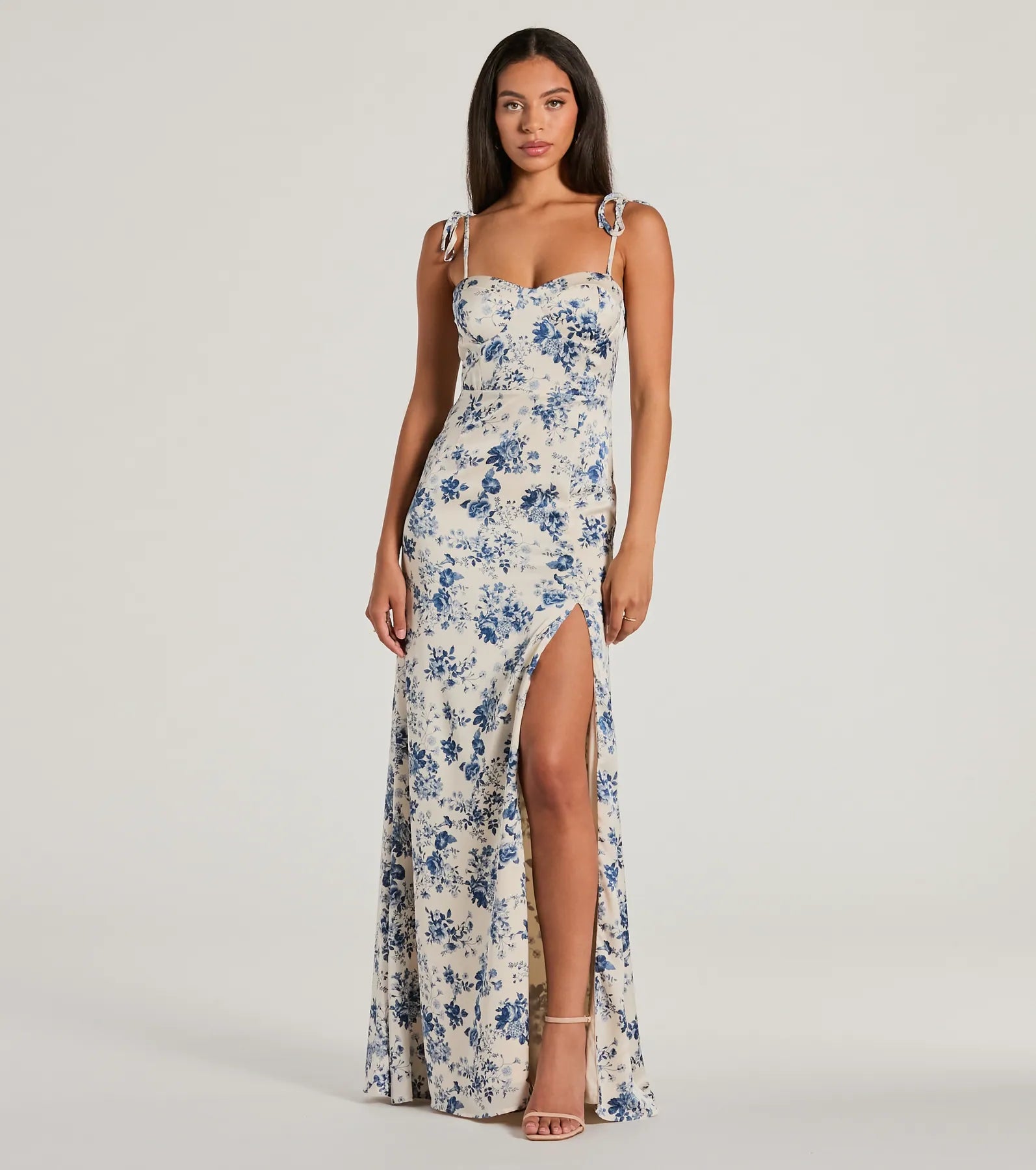 Premium Amalia Floral Satin Mermaid Gown with High Slit