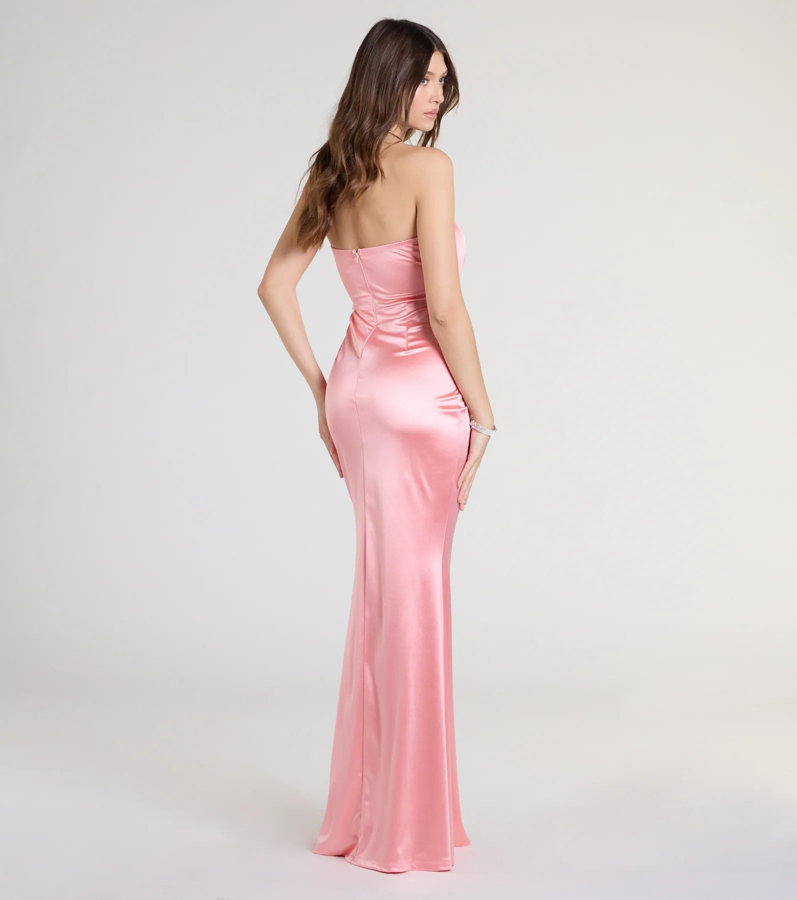 Premium Olive Strapless Mermaid Gown with High Slit