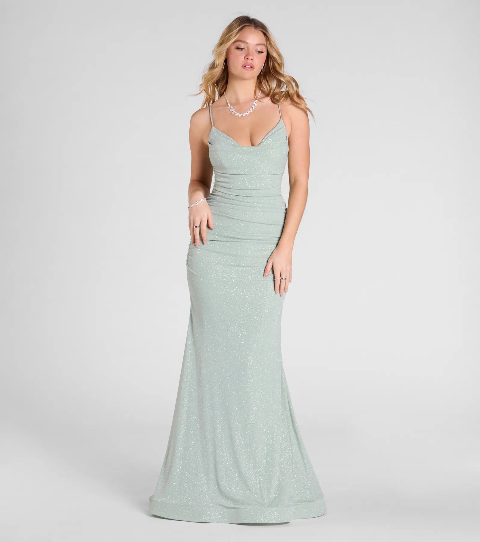 Leslie Premium Lace-Up Mermaid Glitter Gown - Ultimate Formal Dress