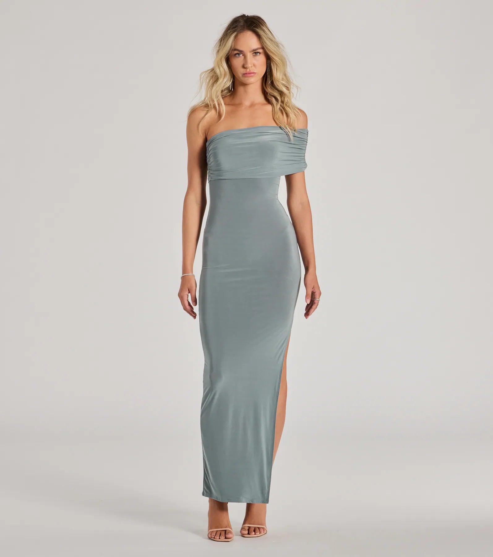 Ultimate Elegance One-Shoulder High Slit Knit Maxi Dress