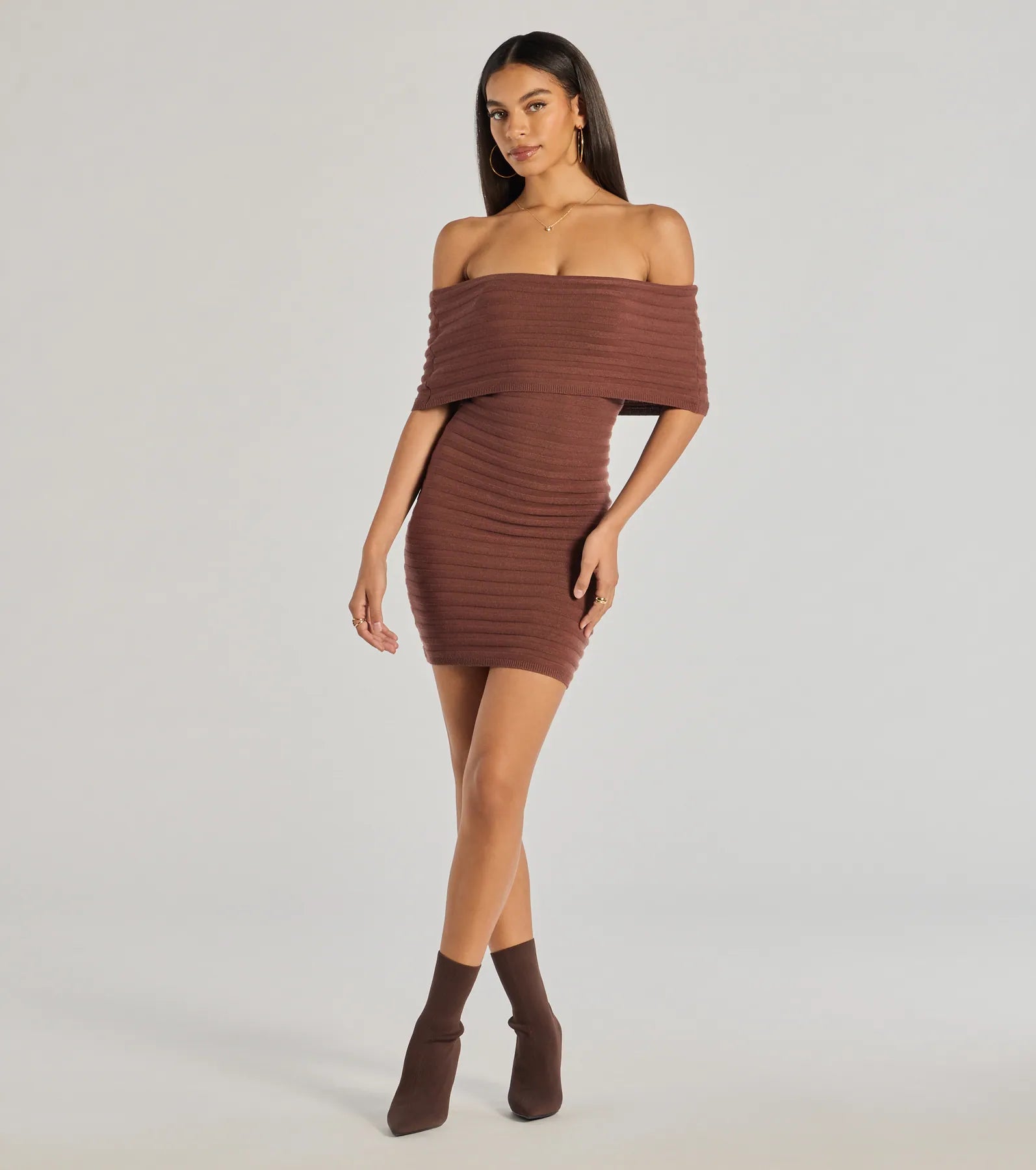 Ultimate Soft Ribbed Knit Off-The-Shoulder Mini Dress