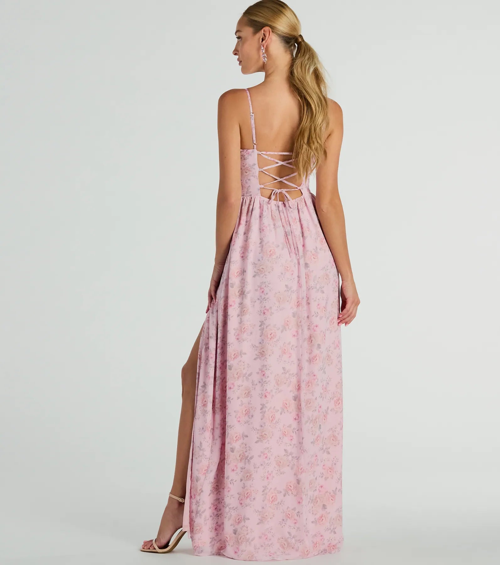 Ultimate Elegance Floral Lace-Up Maxi Dress