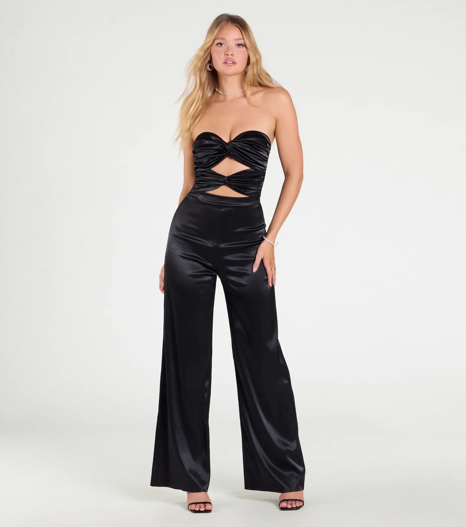 Ultimate Glamour: Late Nights Cutout Satin Wide-Leg Jumpsuit