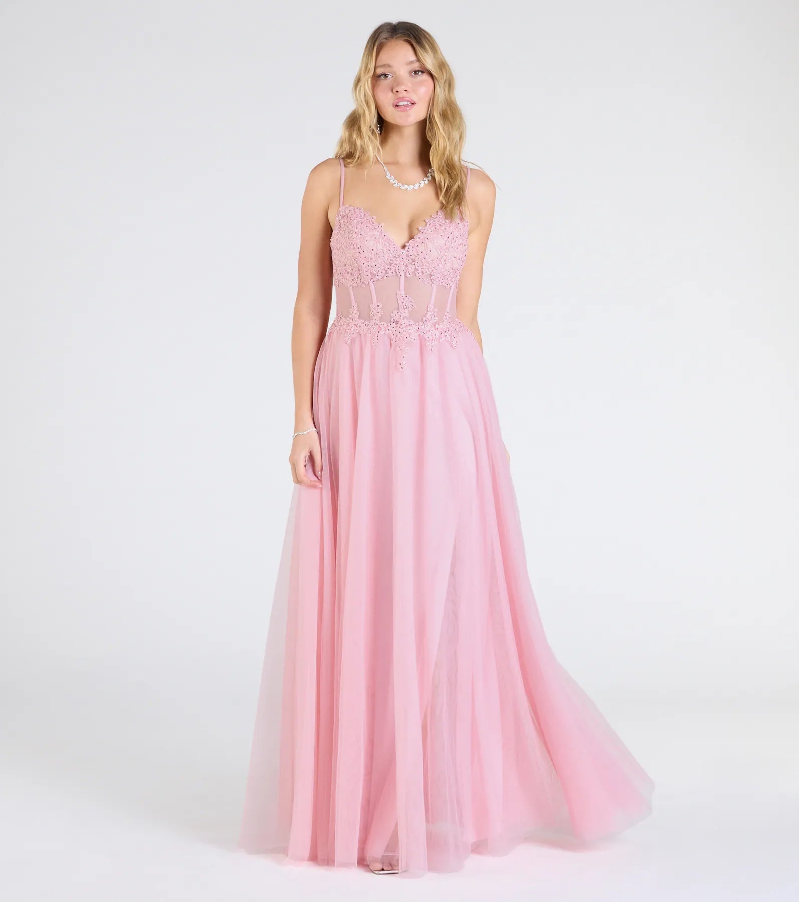 Fatima Premium Embroidered V-Neck Tulle Gown