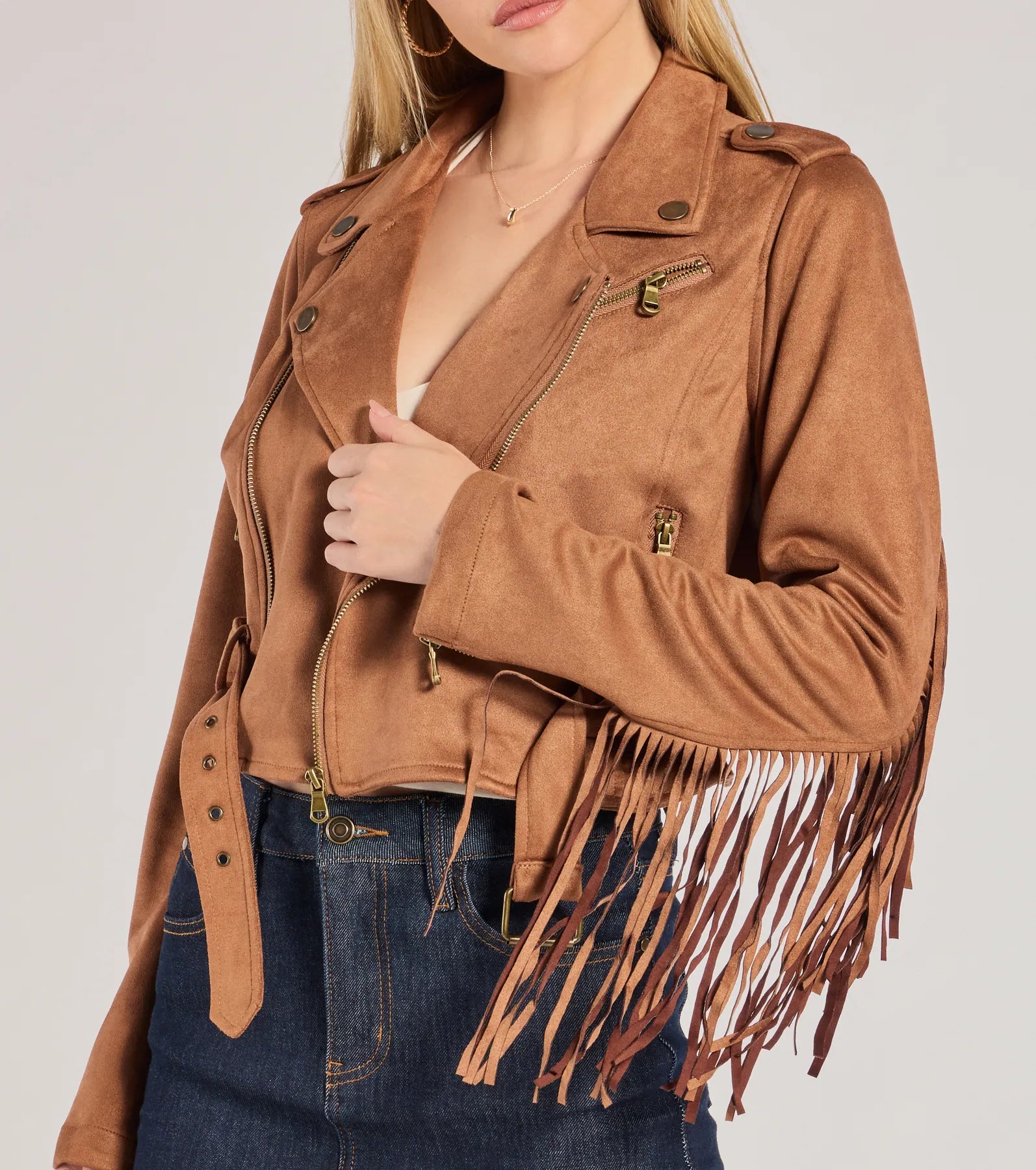 Ultimate Western Chic Faux Suede Fringe Moto Jacket