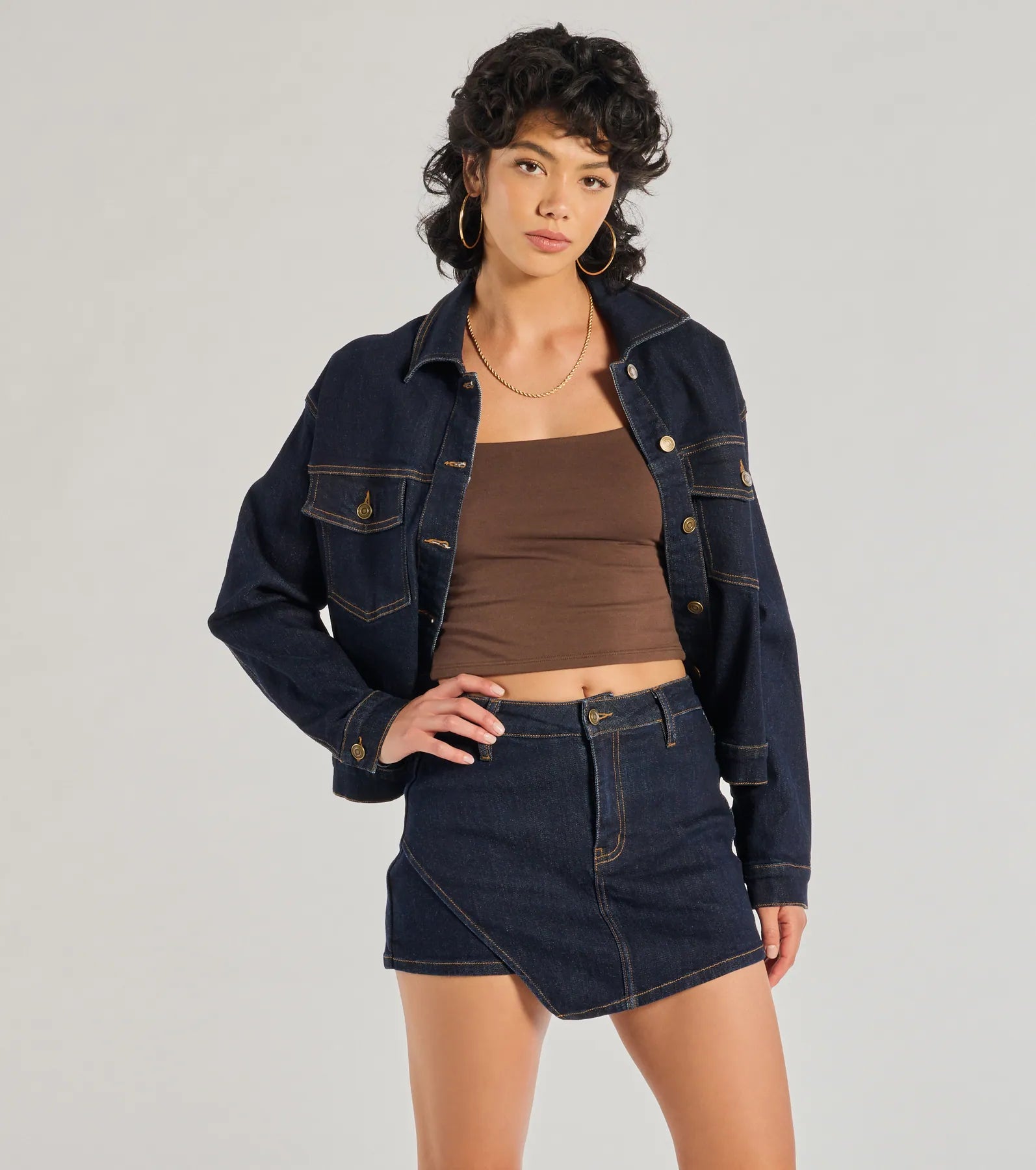 Premium High-Rise Denim Skort - Trendy Casual Style