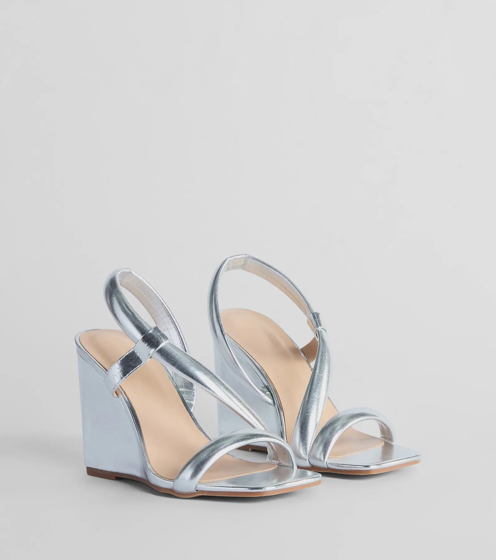 Premium Glam Metallic Wedge Sandals - Strappy Faux Leather