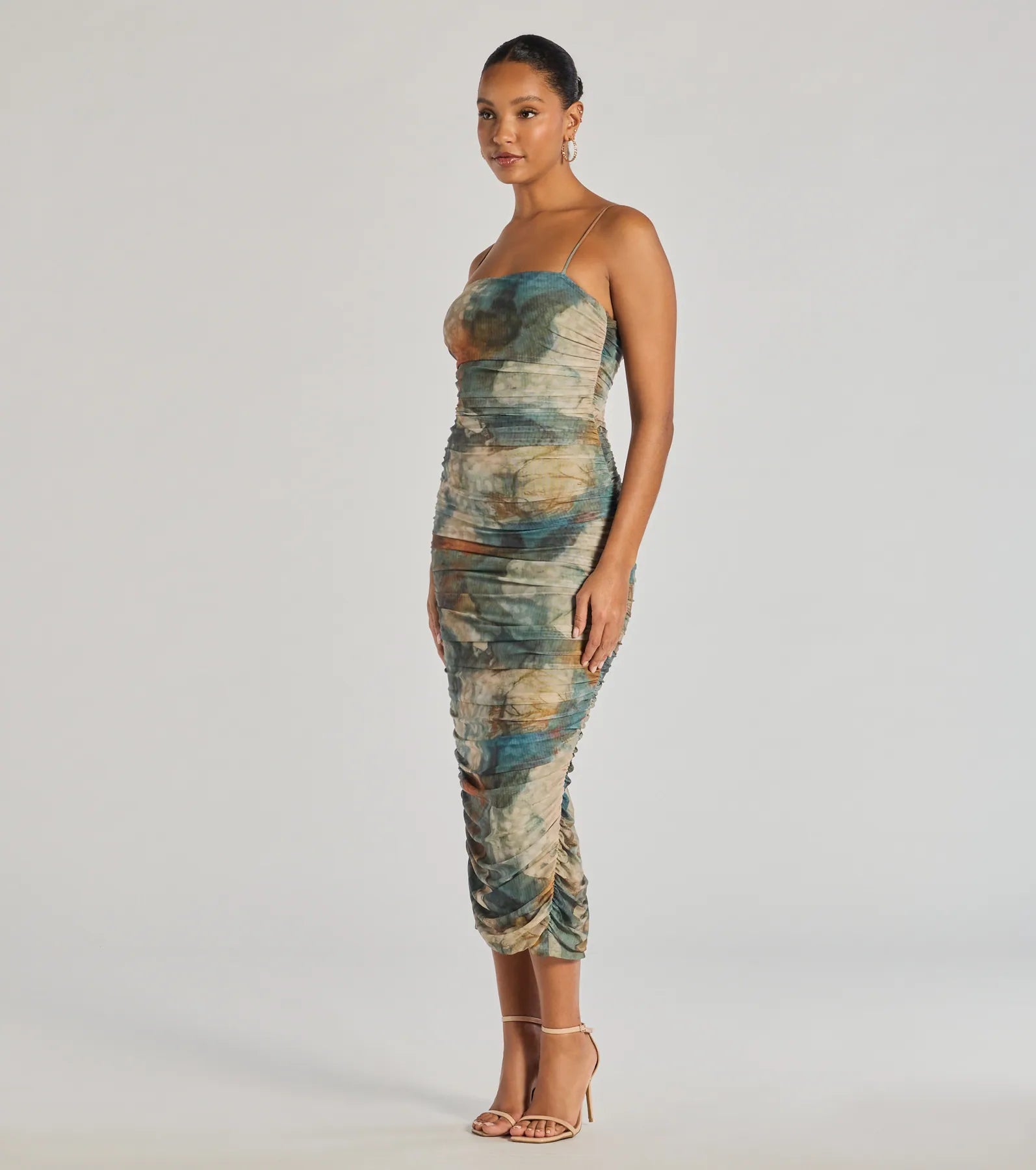 Premium Muse Dream Abstract Print Ruched Midi Dress - Ultimate Style Upgrade