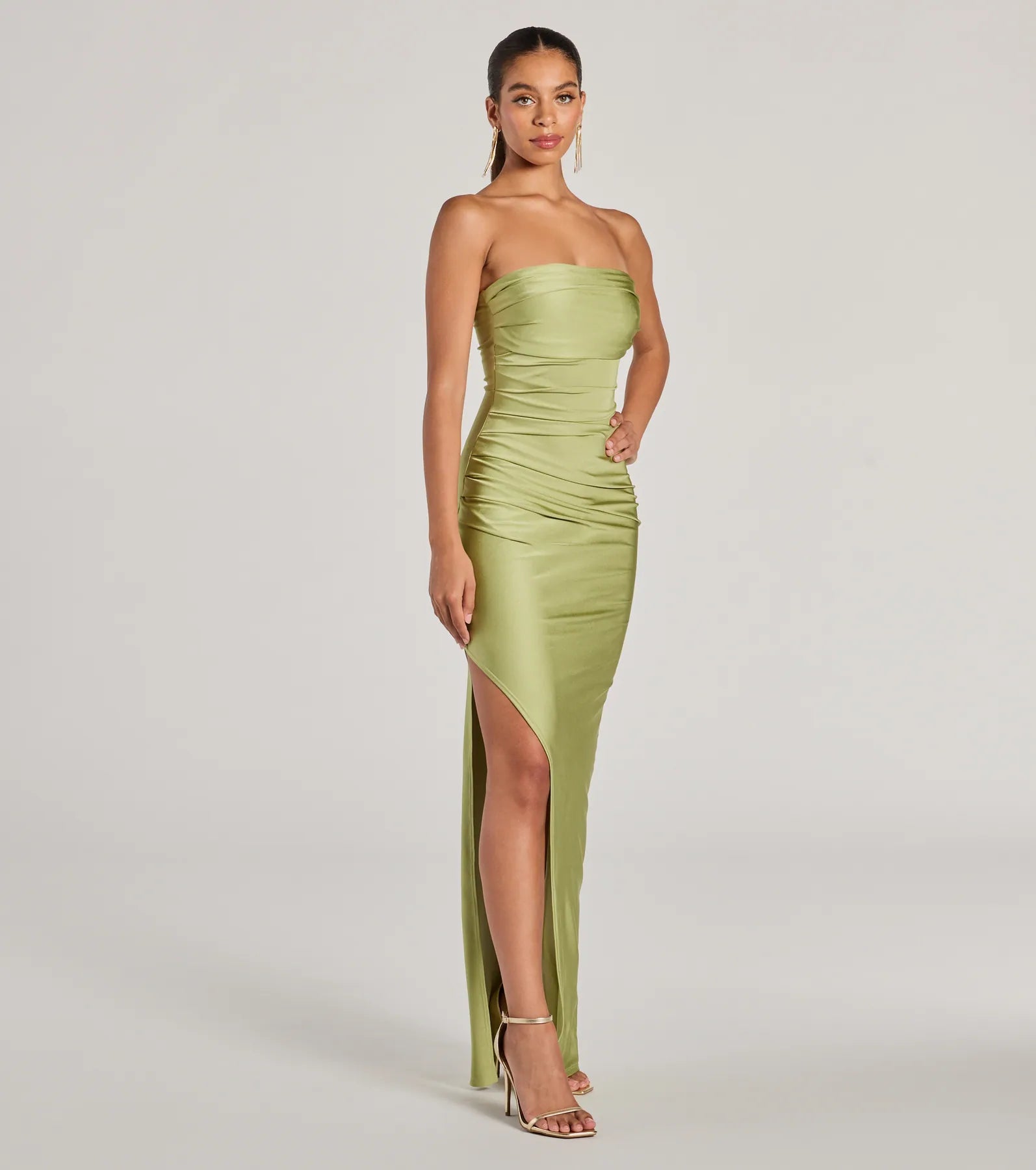 Premium Anisley Strapless High Slit Elegant Formal Dress