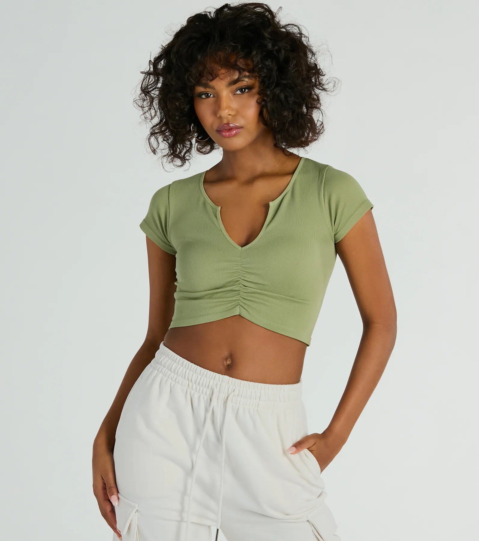 Ultimate Soft V-Neck Ruched Crop Top - Upgrade Your Style