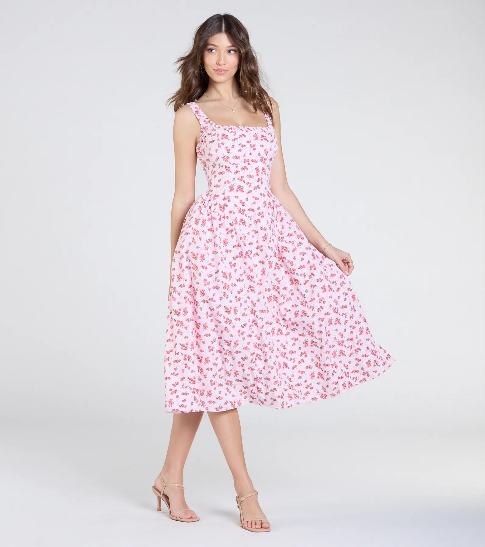 Ultimate Sunshine Charm Rose Floral A-Line Midi Dress