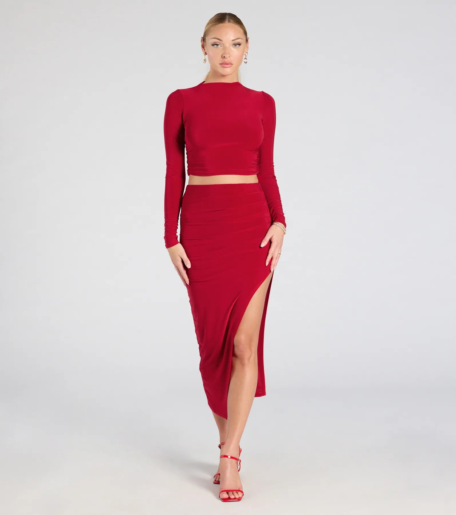 Premium Ruched Asymmetrical Midi Skirt - Ultimate Stretch Fit