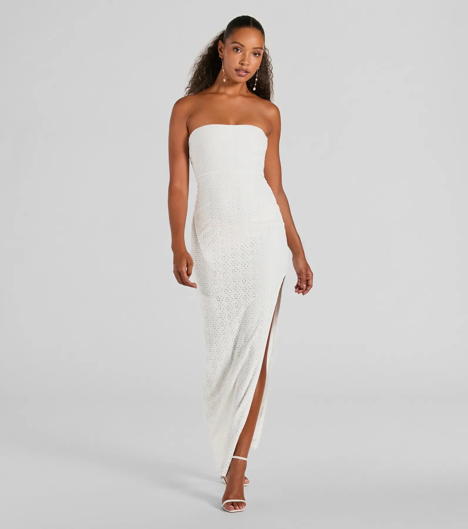 Ultimate Tuscan Charm Strapless Eyelet Maxi Dress